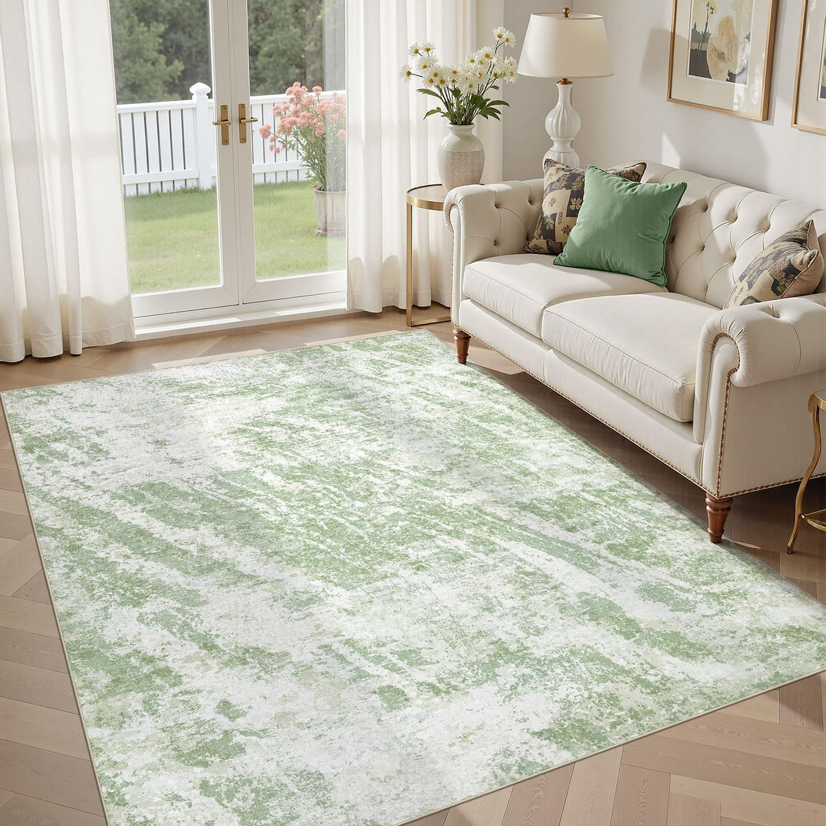 DMOYEST 8x10 Area Rug for Living Room Washable Abstract Indoor Carpet | Neutral Modern Low Pile Rugs Kid & Pet Friendly Large Soft Thin Carpet for Bedroom Dining Room - Grey Blue