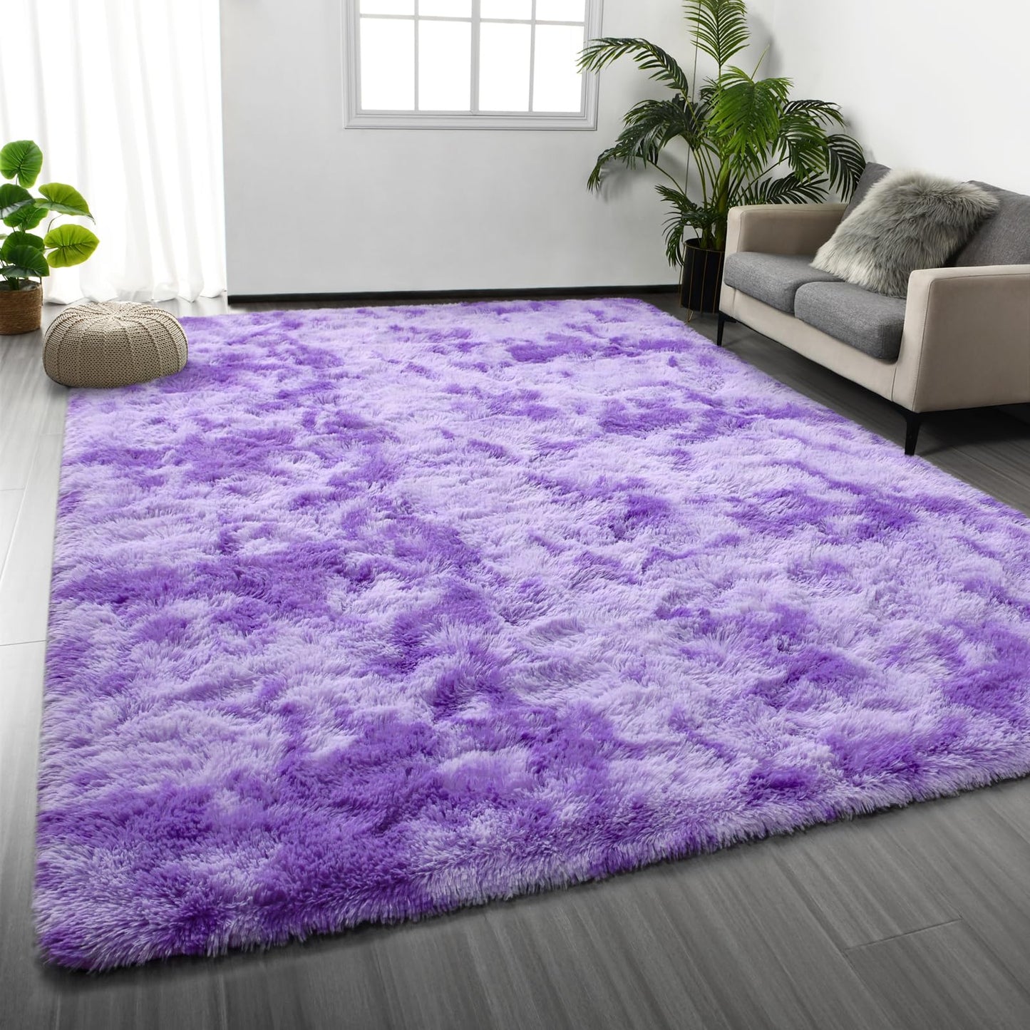 Deerhoo Large Shag Area Rugs 6 x 9, Light Grey | Tie-Dyed, Ultra Soft Plush Fuzzy,Washable, For Living Room, Bedroom, Indoor Carpet Nursery Kids Teen Home Decor