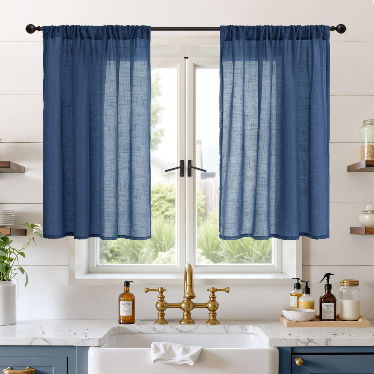 BGment Linen Sheer Curtains 84 Inches Long 2 Panels Set for Living Room | Light Filtering Drapes with Rod Pocket Lightweight Window Treatments for Bedroom, 52 X 84 Inch Length