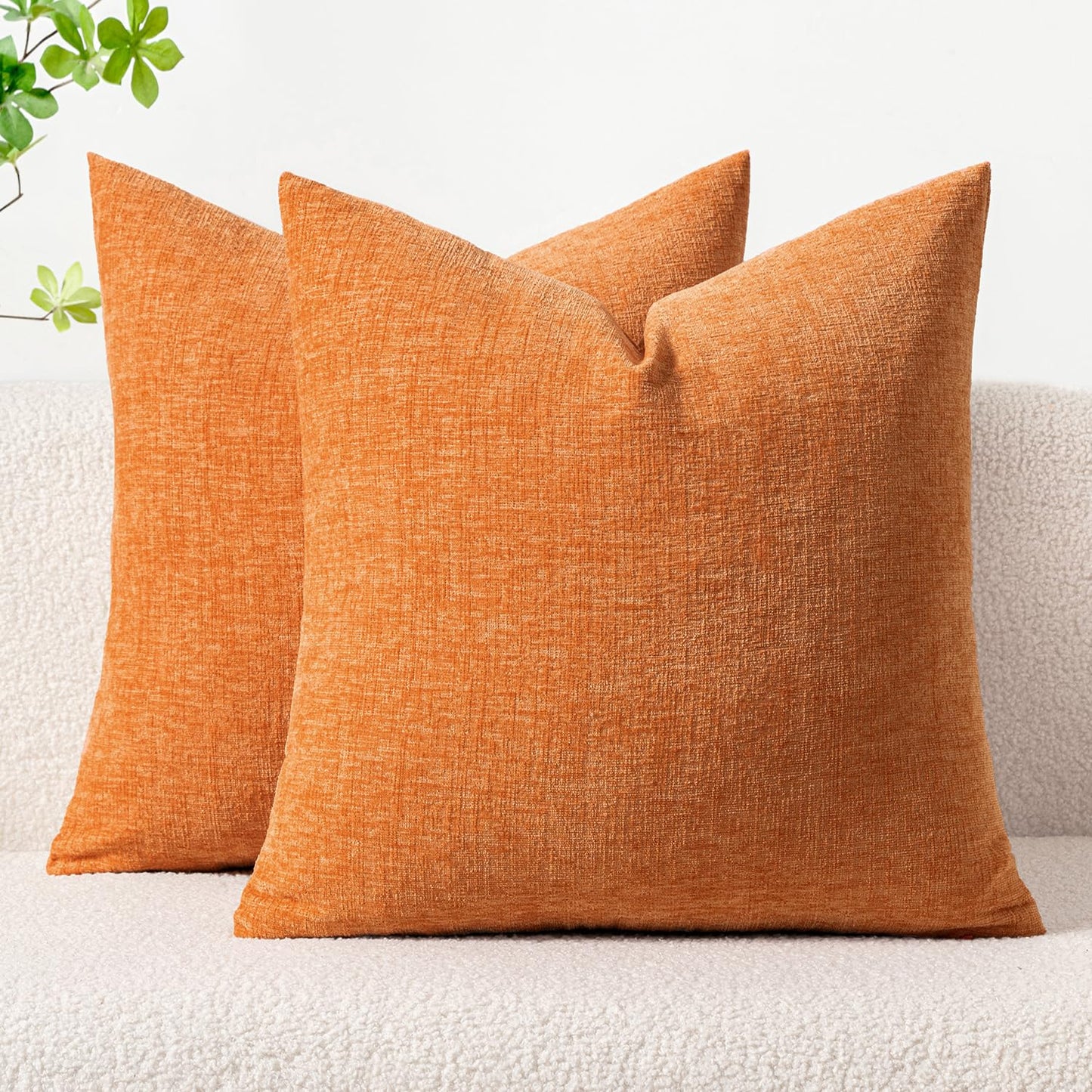 MIULEE Soft Chenille Fall Throw Pillow Covers Burnt Orange 18x18 Pack of 2 | Modern Fall Home Decor, Classic Decorative Pillows, Solid Dyed Cases, Boho Couch Cushion Covers for Sofa Bed Living Room
