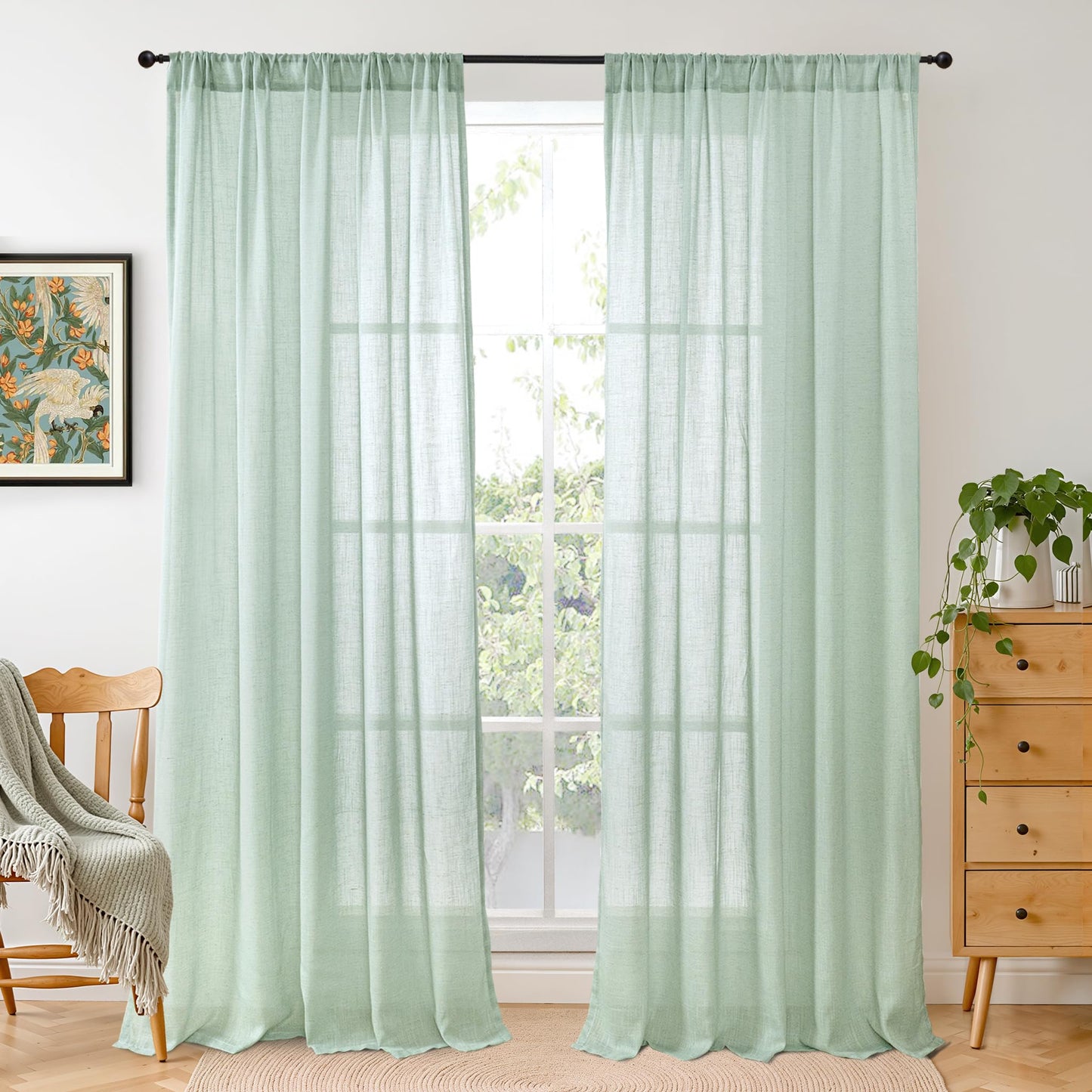 BGment Linen Sheer Curtains 84 Inches Long 2 Panels Set for Living Room | Light Filtering Drapes with Rod Pocket Lightweight Window Treatments for Bedroom, 52 X 84 Inch Length