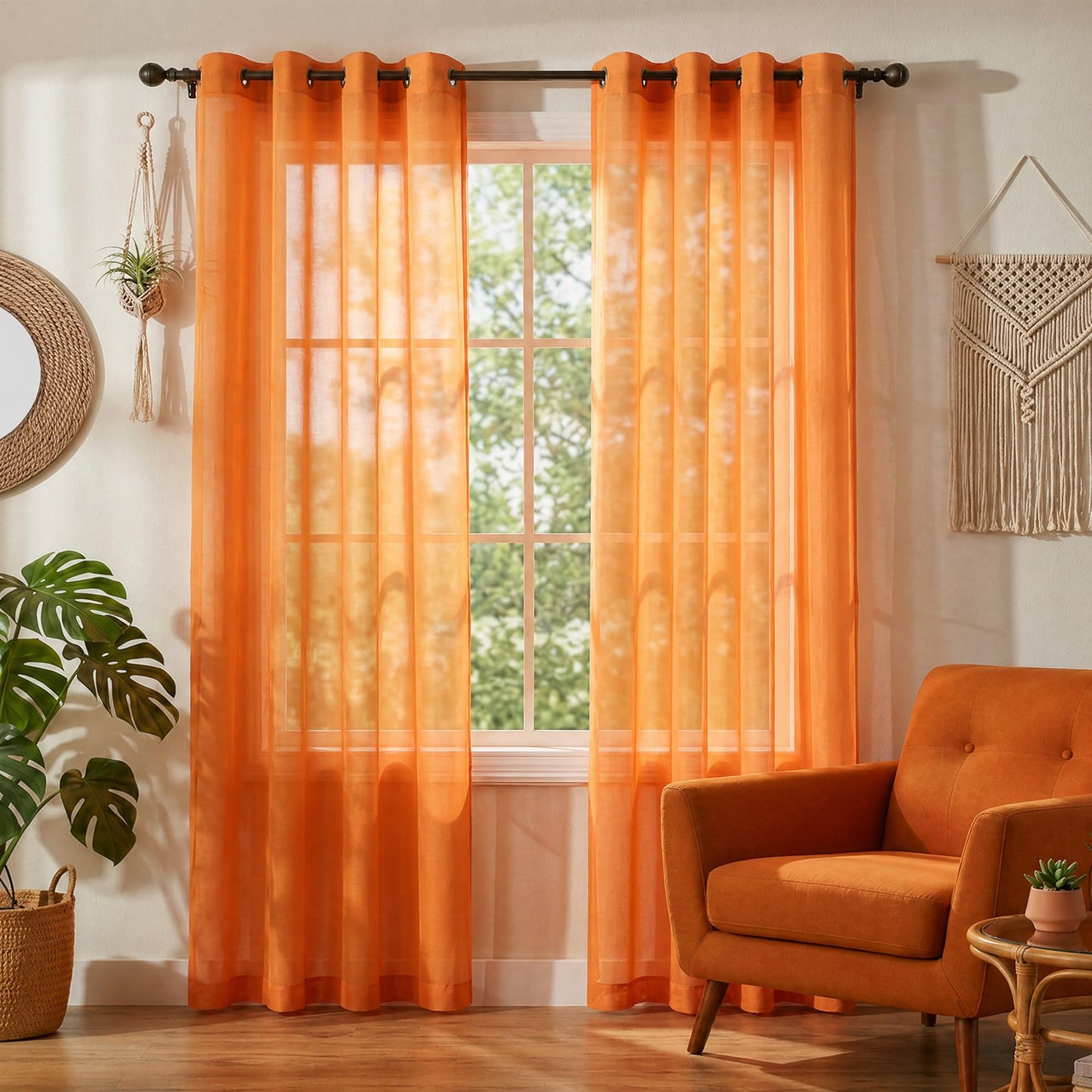 White Sheer Curtains 84 Inches Long Set 2 Panels Grommet Pair Faux Linen Semi Transparent Drape Tulle Gauze Voile Window Sheer Curtains for Bedroom Living Room Dining Wide 52 Length Solid Pack