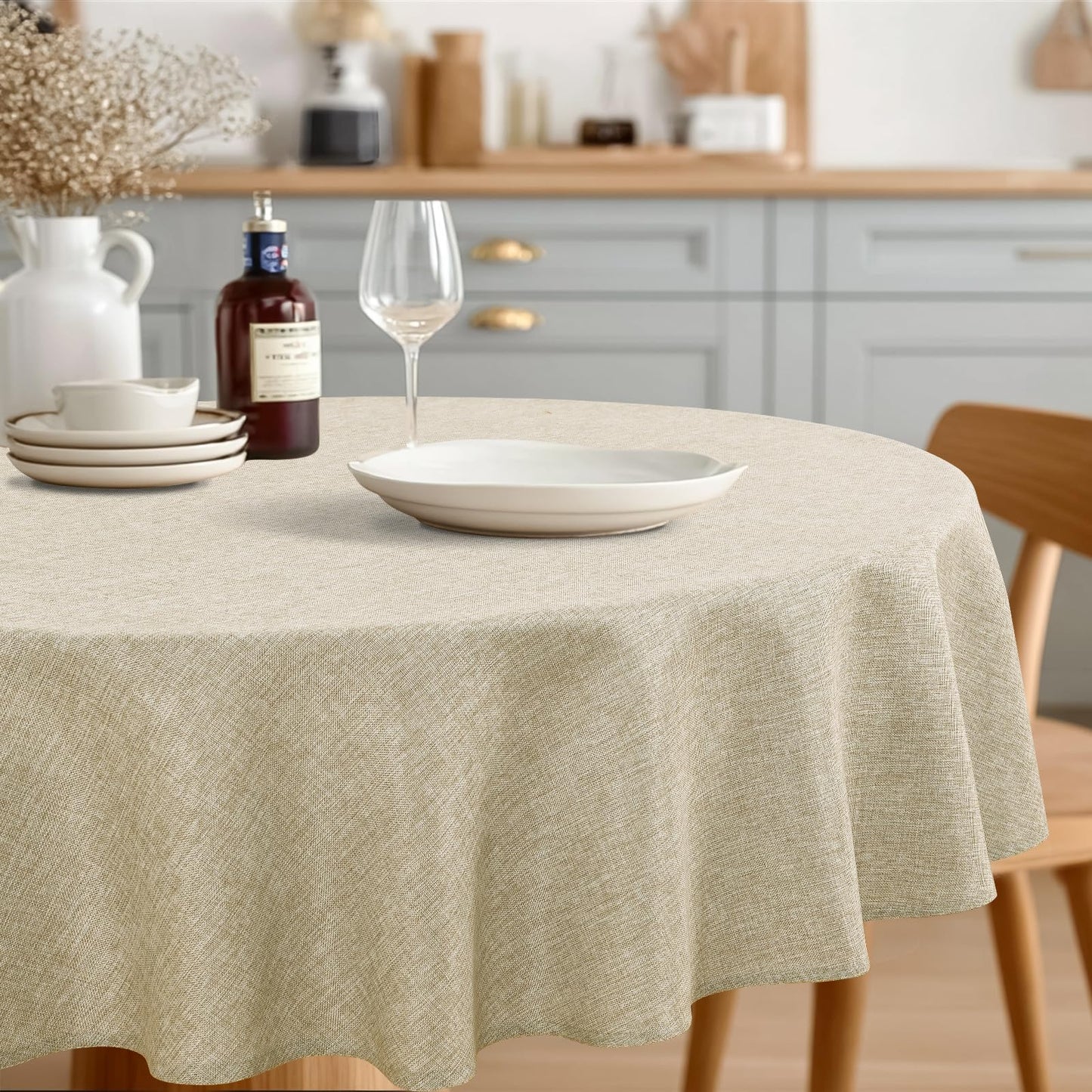 JIUZHEN Rectangle Table Cloth Faux Linen Farmhouse Tablecloth, Wrinkle and Stain Resistant Decorative Fabric Rectangular Spring Table Cover for Dining/Party/Birthday/Wedding, Beige, 54 x 80 Inch