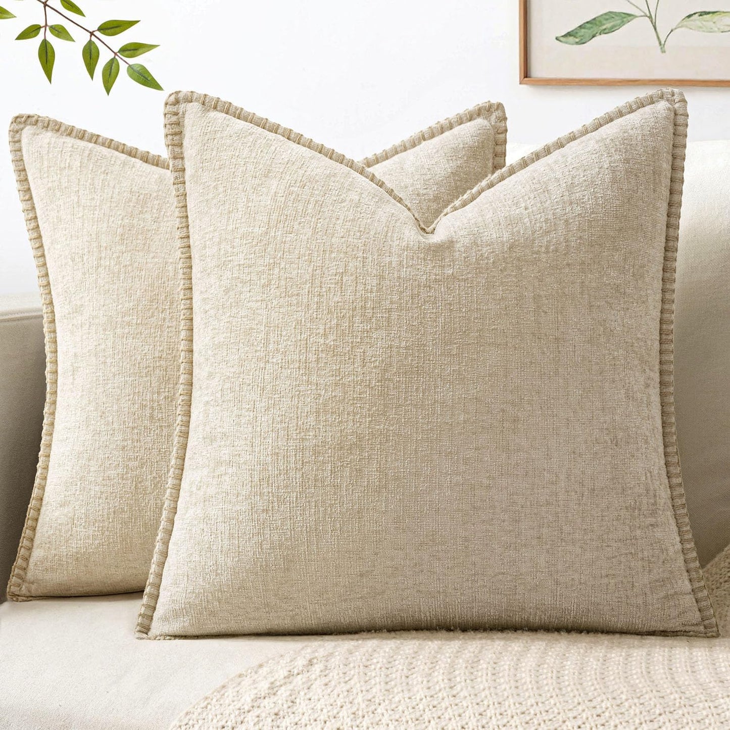 MIULEE Decorative Couch Throw Pillow Covers 18x18 Inch Sage Green 2 Pack | Farmhouse Pillow Covers with Stitched Edge, Soft Chenille Cushion Cases, for Sofa Bed Living Room Home Decor