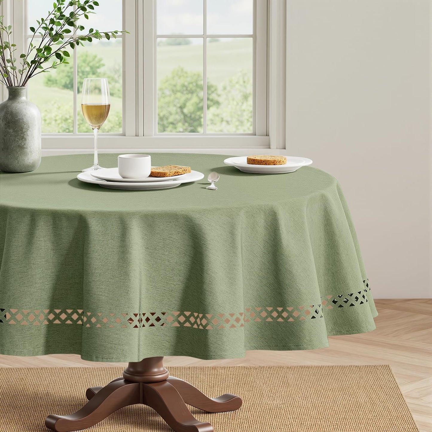 MIULEE Beige Rectangle Tablecloth with Decorative Cutouts 52x70 Inch | Waterproof Stain Resistant & Shrink-Proof Table Cloth, Farmhouse Style, for Dining Wedding Kitchen Party Outdoor