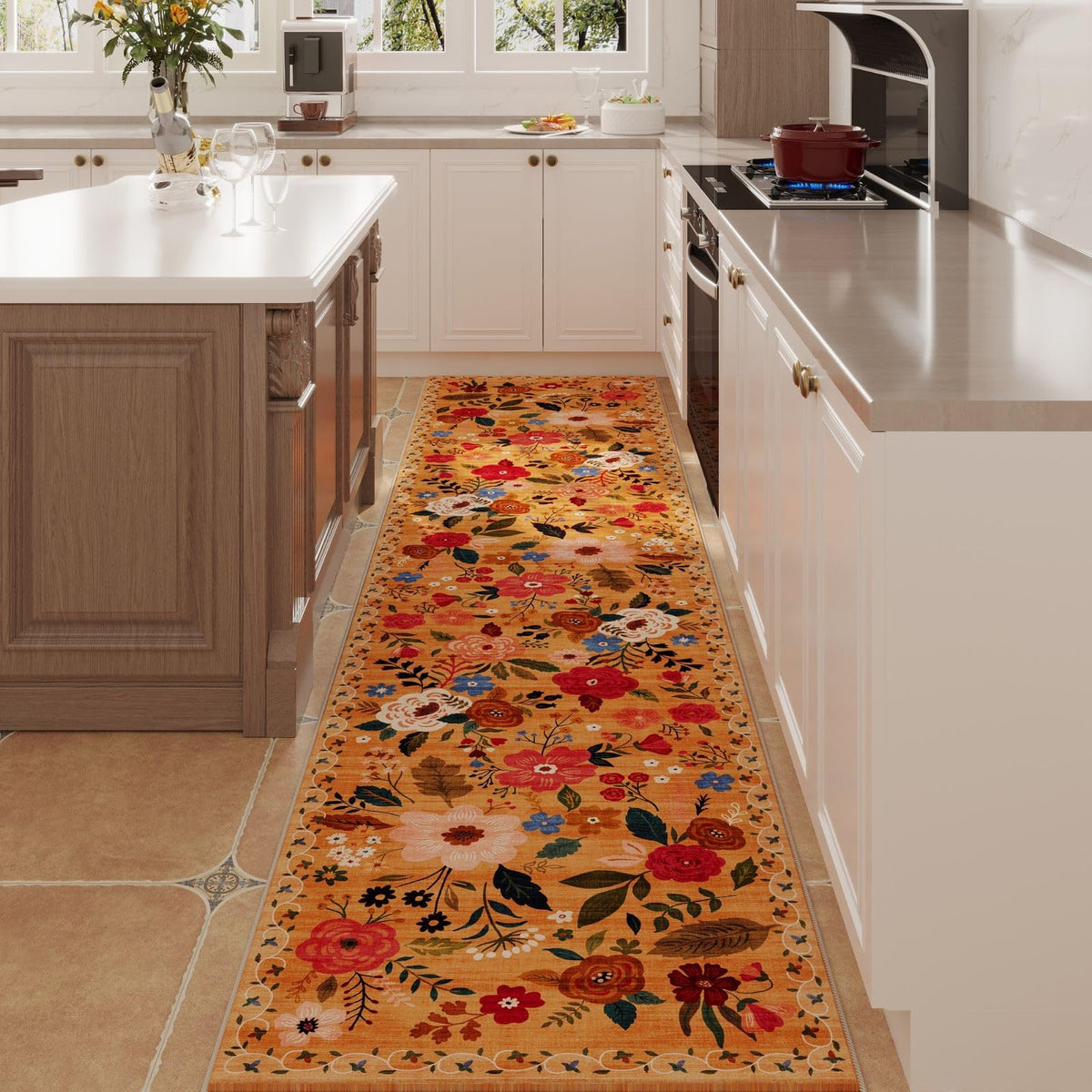 Rugcomf Living Room Rug 5x7 Rug Machine Washable Boho Area Rug Non Slip Floral Vintage Low Pile Large Rugs for Living Room, Bedroom, Farmhouse, Dining Room, Kids Playroom(Black)