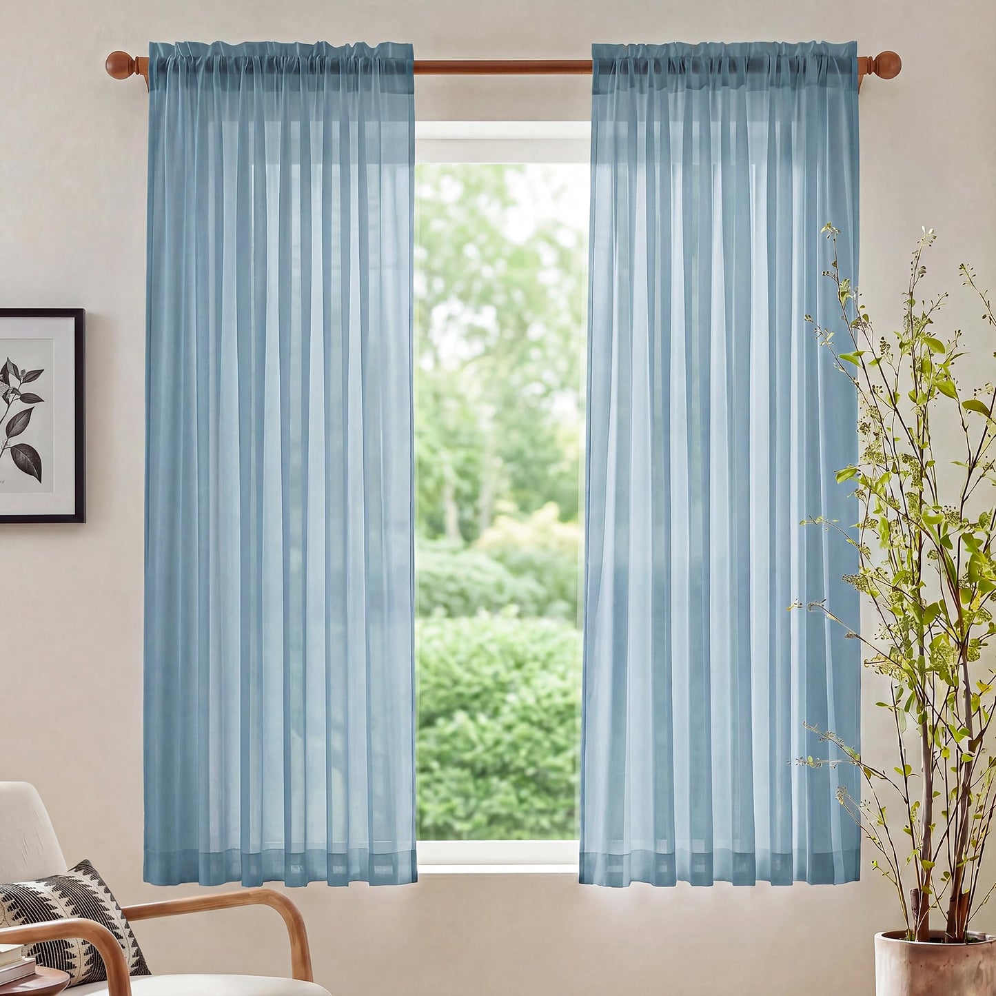 NICETOWN White Sheer 96 inches Long Curtains for Living Room, Rod Pocket Lightweight Drapes Voile Sheer Air & Breathable Window Treatments for Bedroom, W42 x L96, 2 Panels