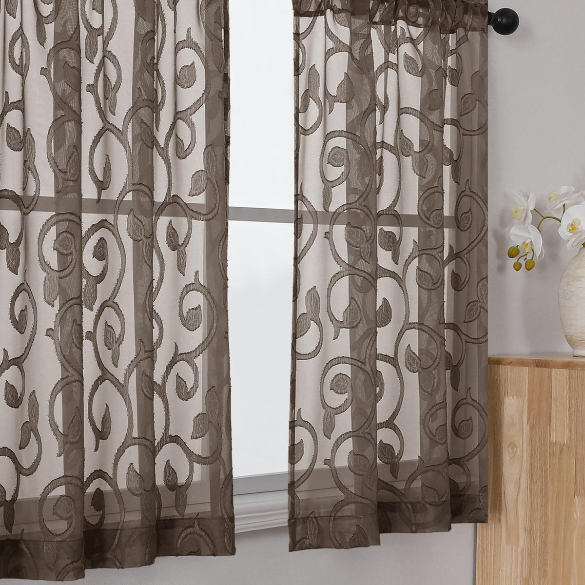 Furman Ivory Sheer Curtains 84 inches Long for Bedroom Living Room 2 Panels Set, Jacquard Clip Light Filtering Semi Sheer Curtain Rod Pocket Window Drapes, 2 Pcs Each 40 W 84 L