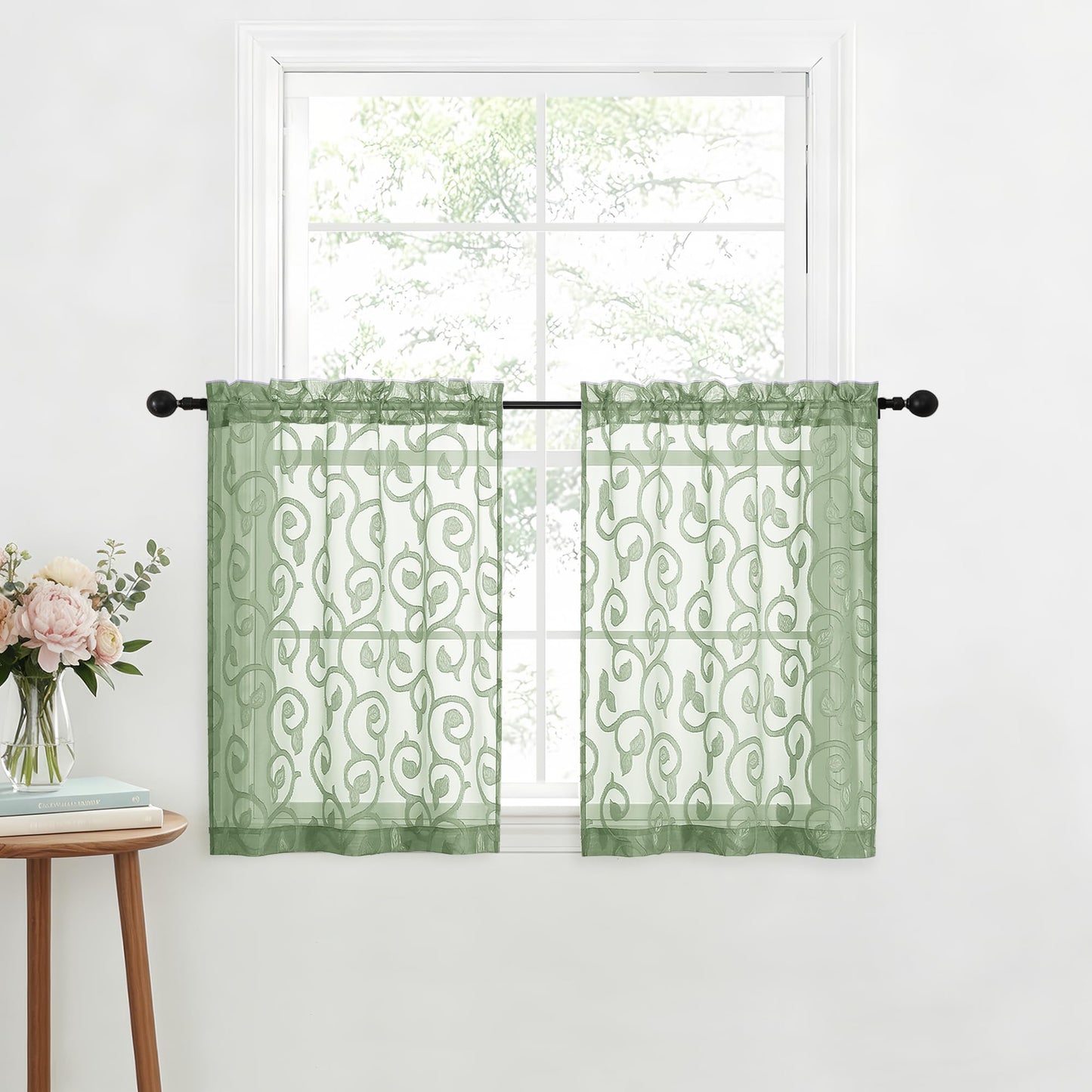 Furman Ivory Sheer Curtains 84 inches Long for Bedroom Living Room 2 Panels Set, Jacquard Clip Light Filtering Semi Sheer Curtain Rod Pocket Window Drapes, 2 Pcs Each 40 W 84 L