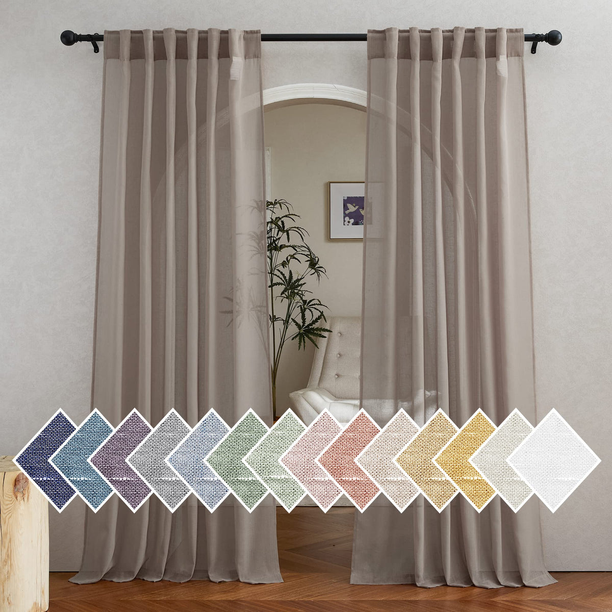 NICETOWN Semi Sheer White Curtains 84 inch Long, Rod Pocket & Back Tab Sheer Linen Curtains & Drapes Balance Privacy & Light Panels for Bedroom/Living Room, W52 x L84, 2 Panels