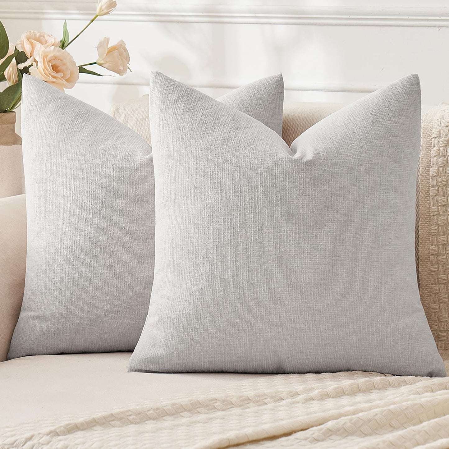 MIULEE Olive Green Chenille Couch Throw Pillow Covers, 18x18 | Set of 2, Soft Modern Farmhouse Style, Decorative Pillowcases for Sofa Living Room Bed, Home Decor