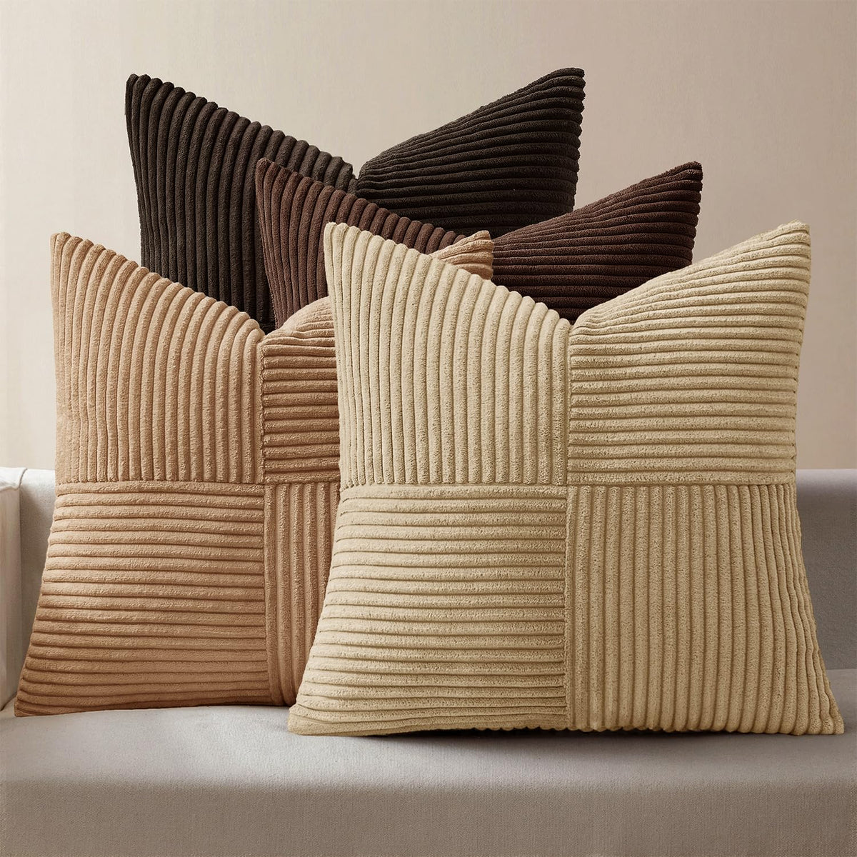 MIULEE Fall Teal Orange Decorative Throw Pillow Covers 18x18 Inch Set of 4 Boho Corduroy Striped Cushion Cases Modern Farmhouse Patchwork Pillow Cases for Couch Sofa Bedroom Home Decor