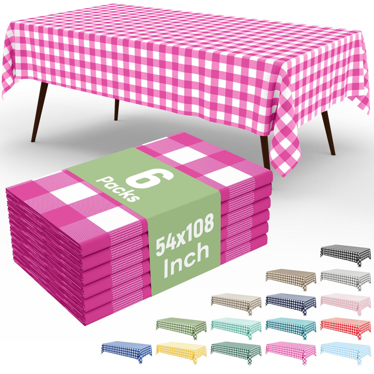4 Packs Buffalo Disposable Table Cloth, 54 x 108 Inch Waterproof Plastic Tablecloth, Rectangle Red and White Checkered Table Covers for Picnic, Birthday, Party, Back to School