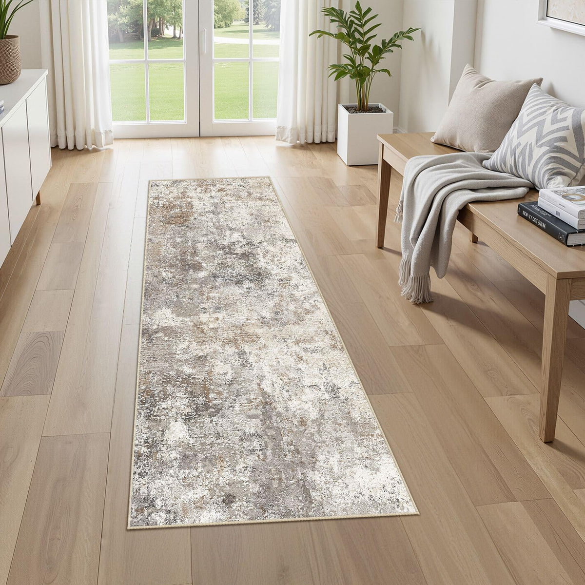 UERMEI 9x12 Area Rug Living Room Rugs - Washable Neutral Modern Abstract Soft Thin Large Rug Indoor Floor No Slip Rug Carpet for Bedroom Under Dining Table Home Office Decor - Brown Grey