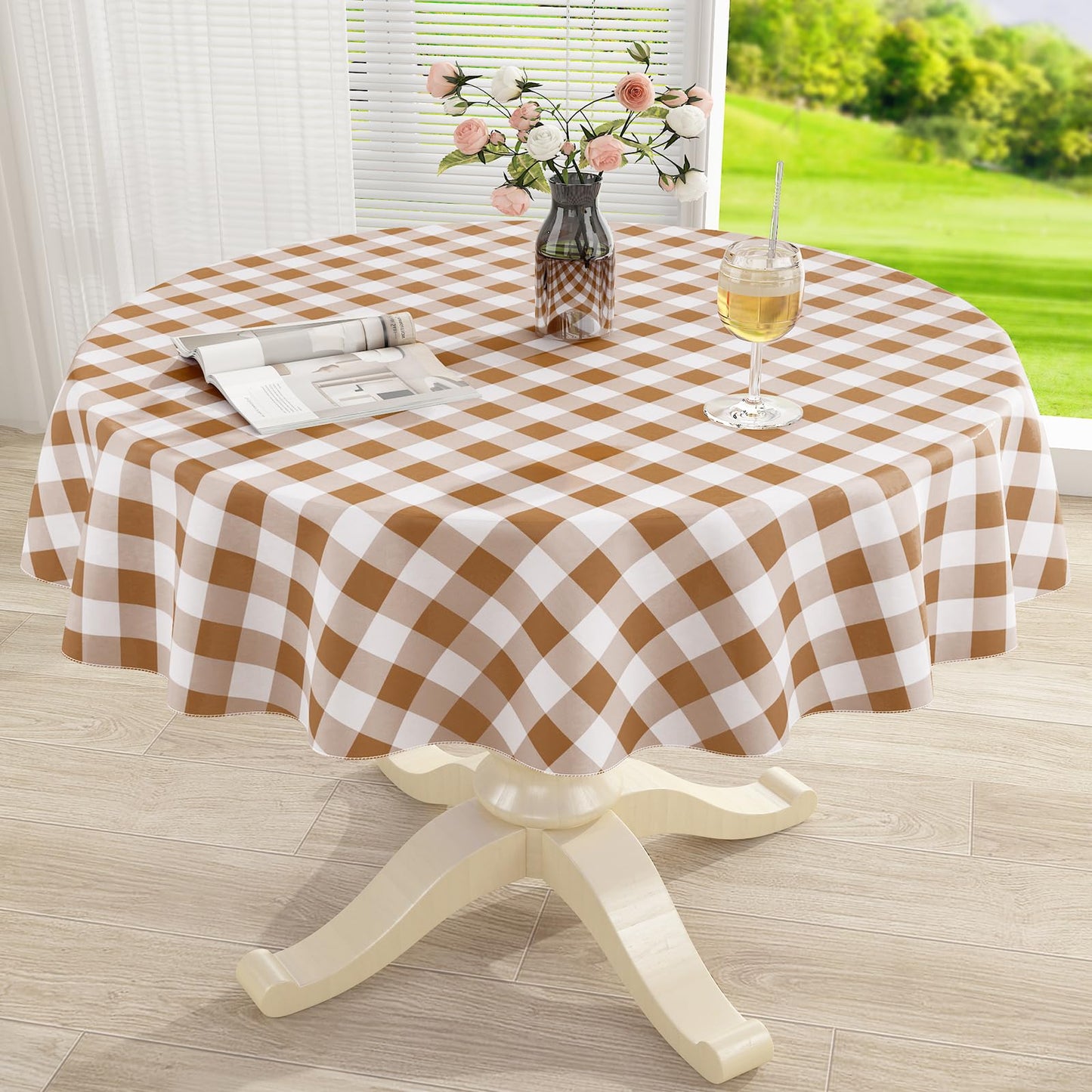Rectangle Waterproof Vinyl Table Cloth, Buffalo Flannel Backed Tablecloth, Wipeable Plastic Table Cover for Dinner, Kitchen, Outdoor (60" x 84", Black and White)