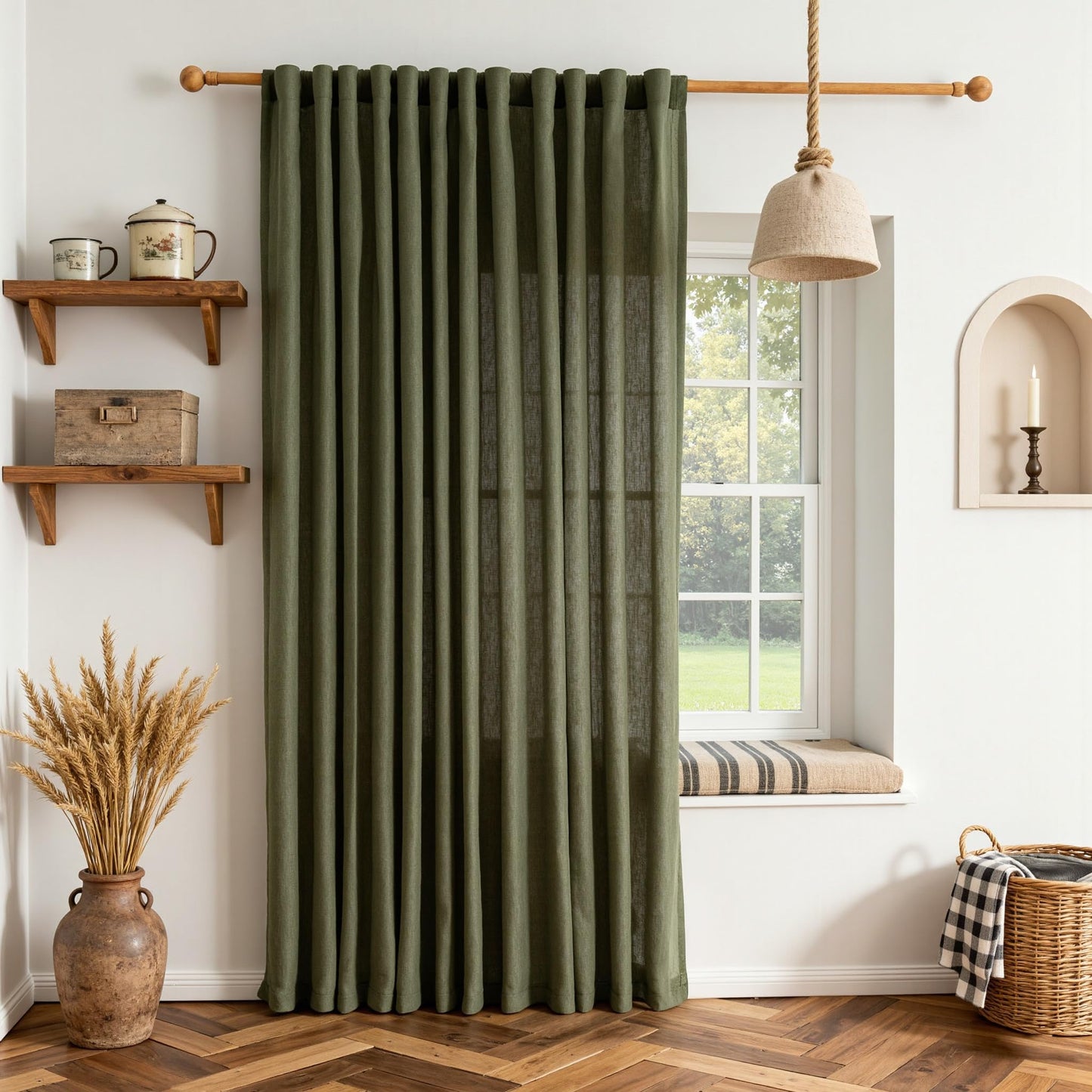 MYSKY HOME Linen Curtains for Living Room, Natural Semi Sheer Curtains & Drapes 84 inches Length 2 Panels Set Farmhouse Country Boho Style Back Tab Draperies for Sliding Glass Door, 50" Wide, Linen
