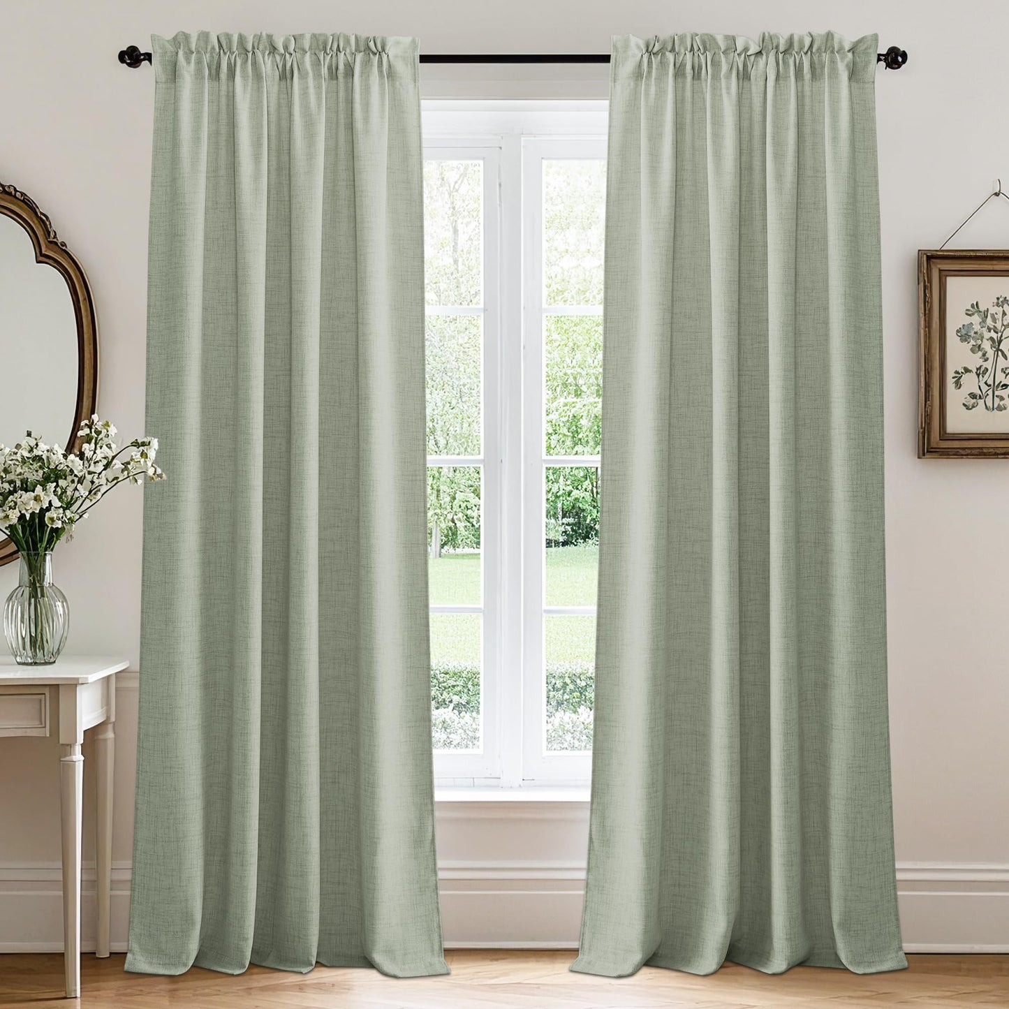 RYB HOME White Semi Sheer Curtains 84 inches Long for Living Room | Half Privacy, Linen Textured, Sheer Light Filtering, Vertical Window Drapes, for Bedroom Dining, White, W52 x L84, 2 Panels