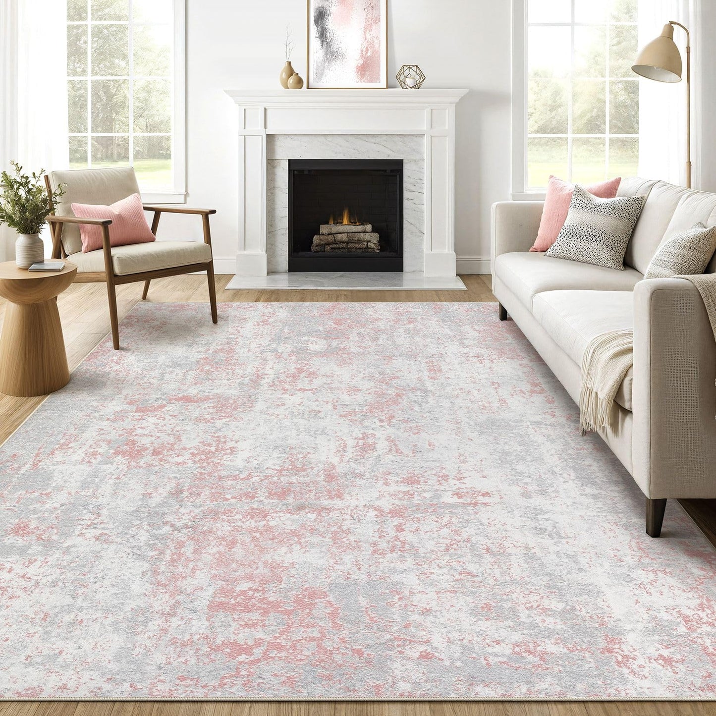 LOONGRUG Area Rug 5x7 Washable Neutral Modern Abstract Living Room Rugs | Soft Stain Resistant Non-Slip Indoor Carpet for Bedroom Nursery Playroom Dining Room Office Dorm Home