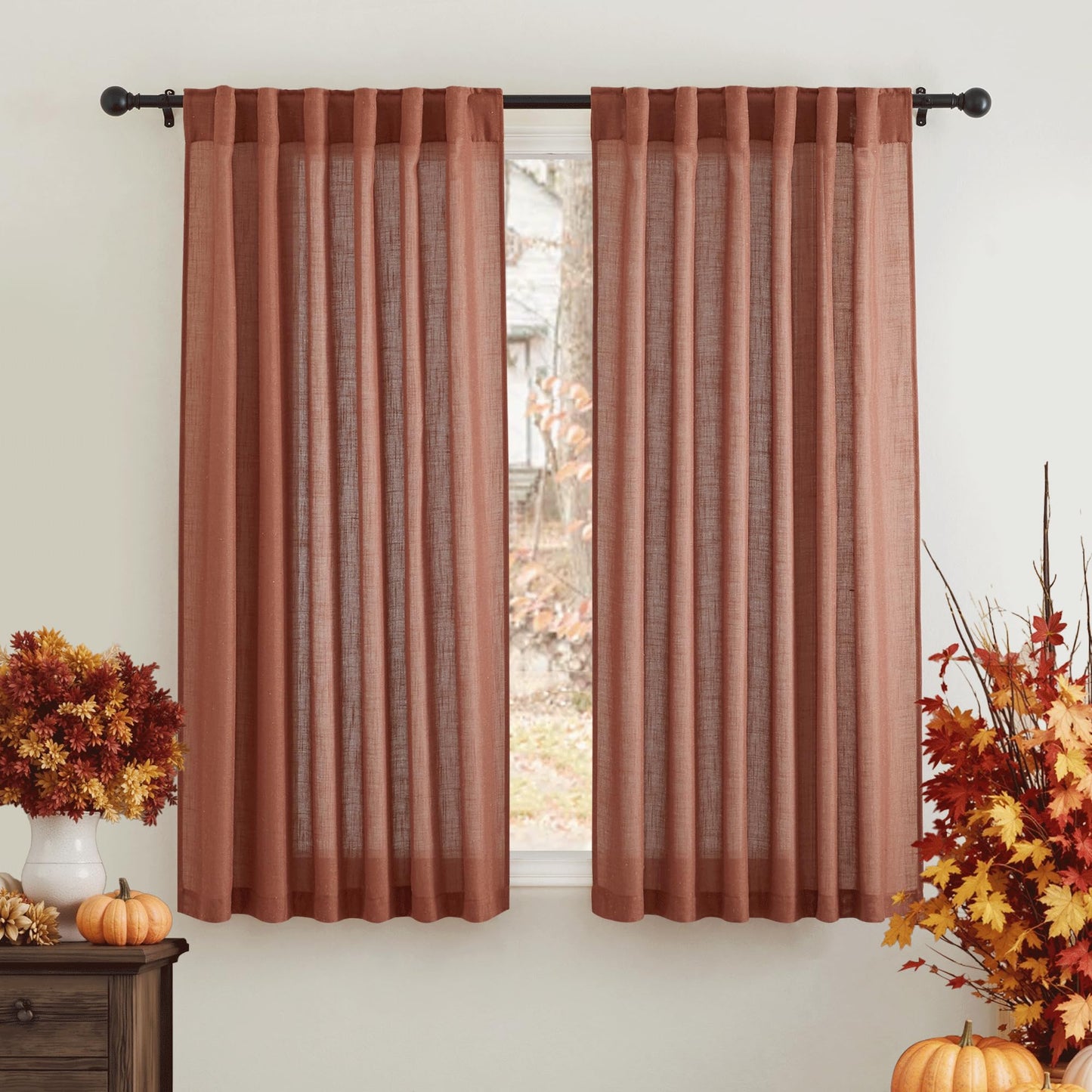 RYB HOME White Sheer Curtains for Living Room Patio Glass Door, W52 x L95 | Linen Texture, Light Filtering Privacy, Airy Translucent, Back Tab, Bedroom Office Balcony, W52 x L95, 2 Panels