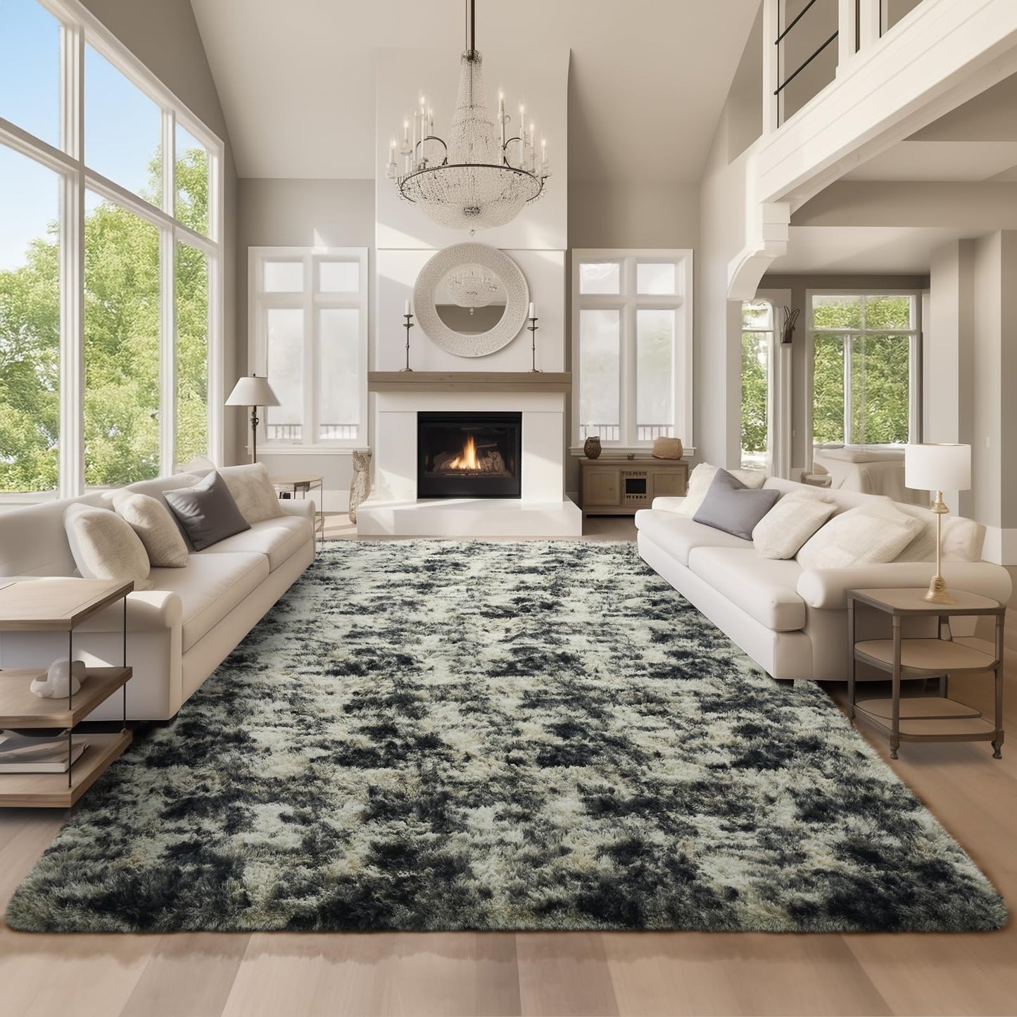 Ophanie 8x10 Area Rugs for Living Room, Washable Non-Slip Fluffy Soft Large Shag Bedroom Carpet, Ivory Big Indoor Nursery Rug, Carpets for Boy and Girls Room Dorm Decor with Over 99 pcs Pile fibers