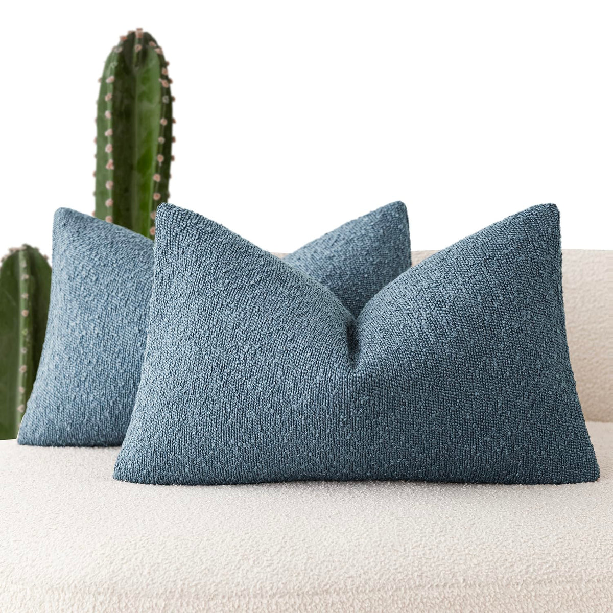 Foindtower Pack of 2, 20 x 20 Inch, Decorative Textured Boucle Throw Pillow Covers Accent Solid Pillow Cases Cozy Soft Couch Cushion Case for Chair Sofa Bedroom Living Room Home Decor, Cream White