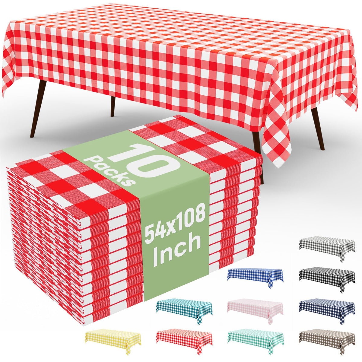 4 Packs Buffalo Disposable Table Cloth, 54 x 108 Inch Waterproof Plastic Tablecloth, Rectangle Red and White Checkered Table Covers for Picnic, Birthday, Party, Back to School