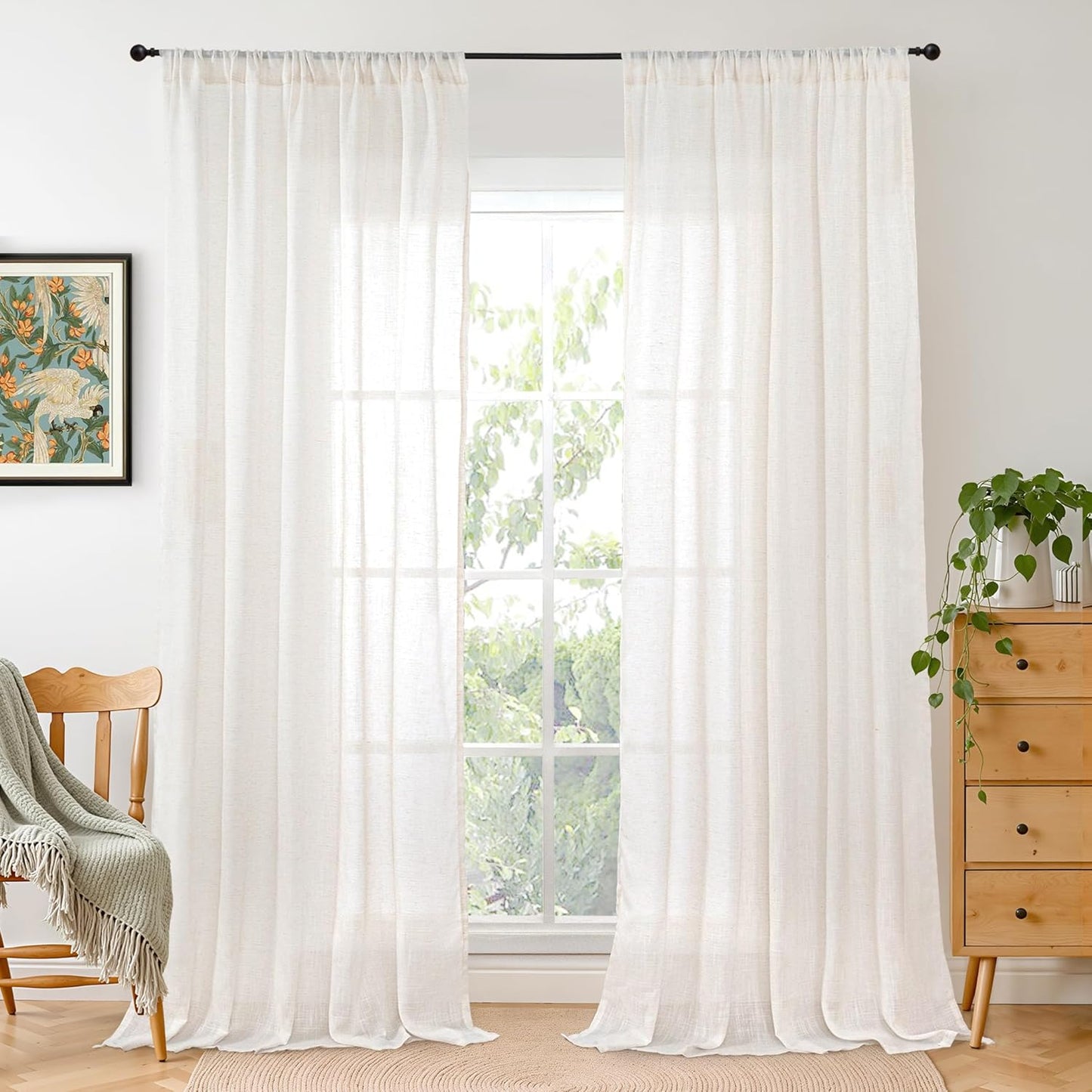 BGment Linen Sheer Curtains 84 Inches Long 2 Panels Set for Living Room | Light Filtering Drapes with Rod Pocket Lightweight Window Treatments for Bedroom, 52 X 84 Inch Length