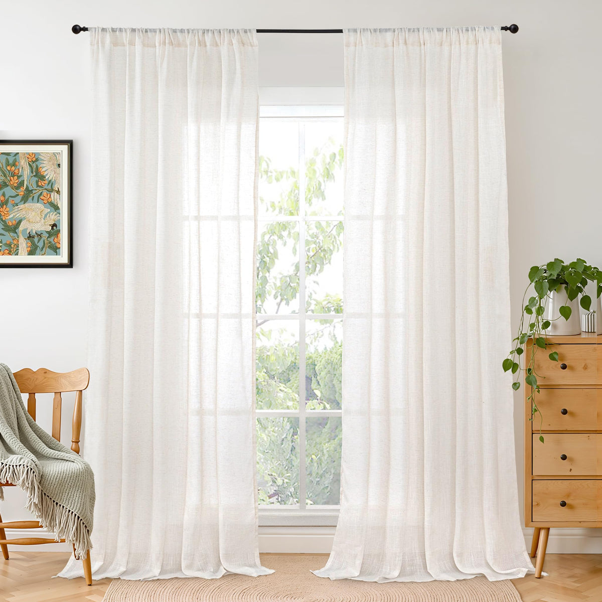 BGment Linen Sheer Curtains 84 Inches Long 2 Panels Set for Living Room | Light Filtering Drapes with Rod Pocket Lightweight Window Treatments for Bedroom, 52 X 84 Inch Length