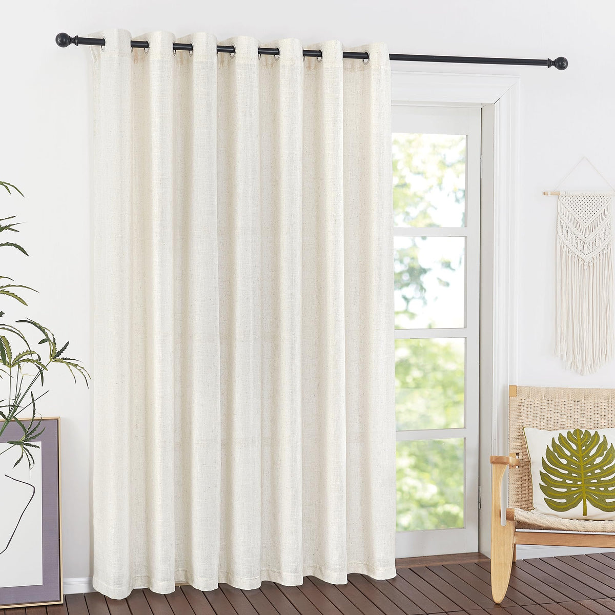 NICETOWN White Sheer Linen Curtains for Living Room 84 inch Length 2 Panels Set, Grommet Semi Sheer Privacy with Light Filtering Flax Window Treatments for Bedroom, W52 x L84