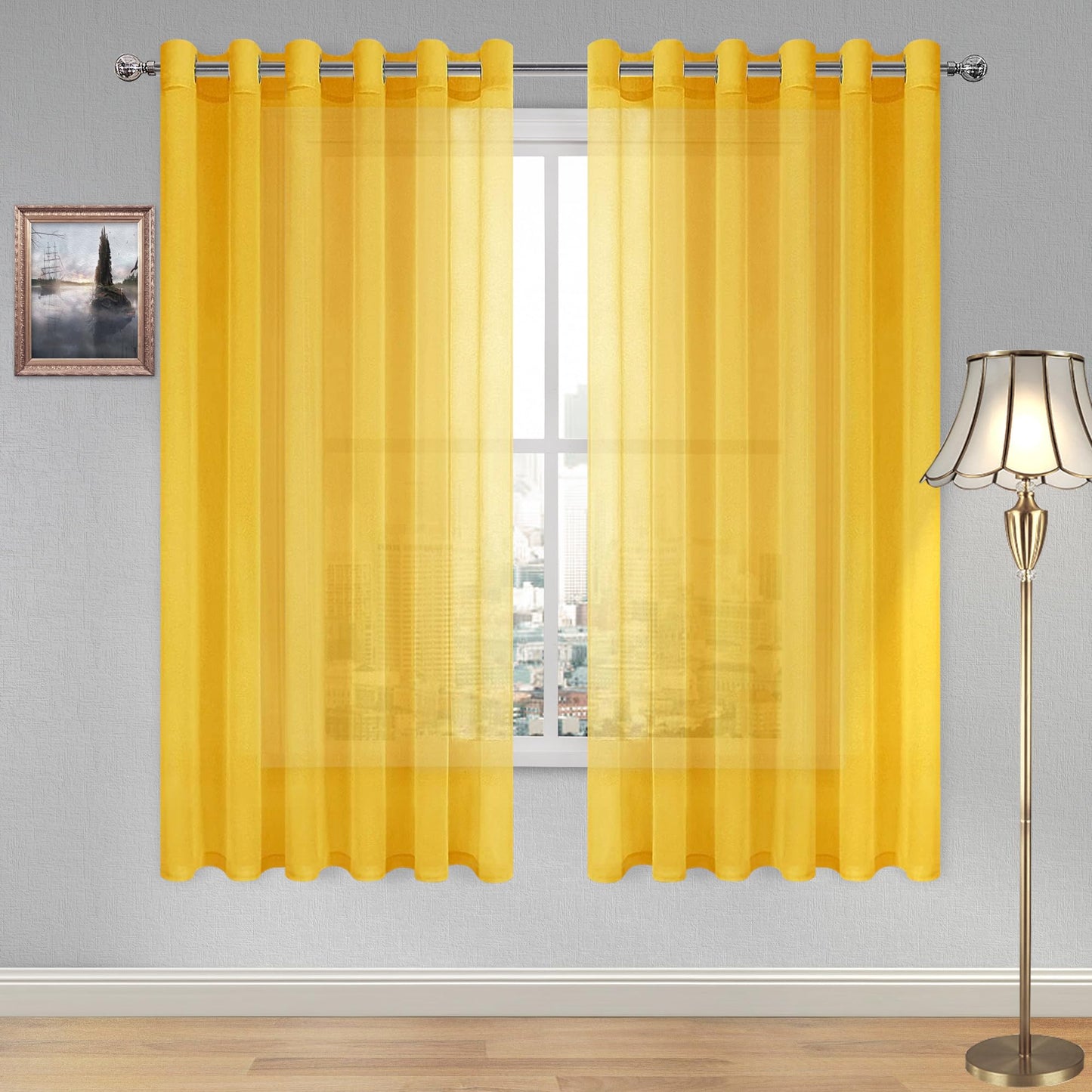 DWCN White Sheer Curtains Linen Look Semi Transparent Voile Grommet White Curtains for Living Dining Room Drapes 52 x 84 Inch Long, Set of 2 Panels