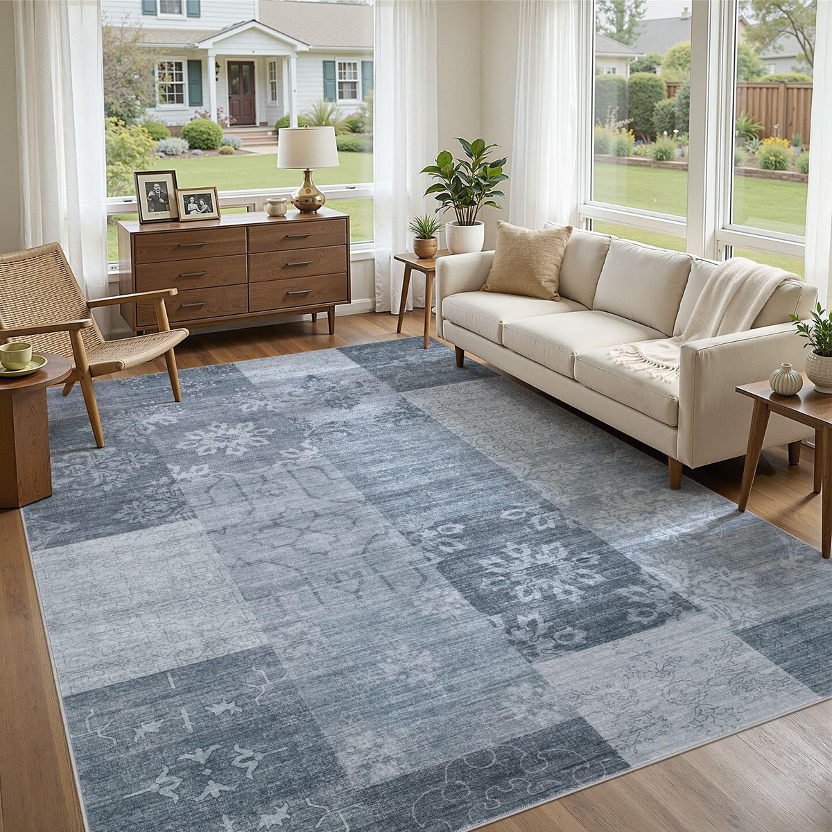 UERMEI 8x10 Area Rug Living Room Rugs - Washable Neutral Modern Abstract Soft Thin Large Rug Indoor Floor No Slip Rug Carpet for Bedroom Under Dining Table Home Office Decor - Brown Grey
