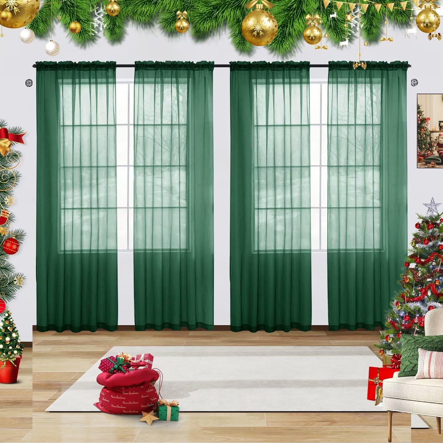 youleyar Solid Sheer Rod Pocket Curtain Voile Draperies 2 Panels White Beige Black Grey Coffee 52 Inch Width 84 Inch Long 1 Pair for Kitchen Bedroom Children Living Room Yard (Ivory,52W ｘ 84L)