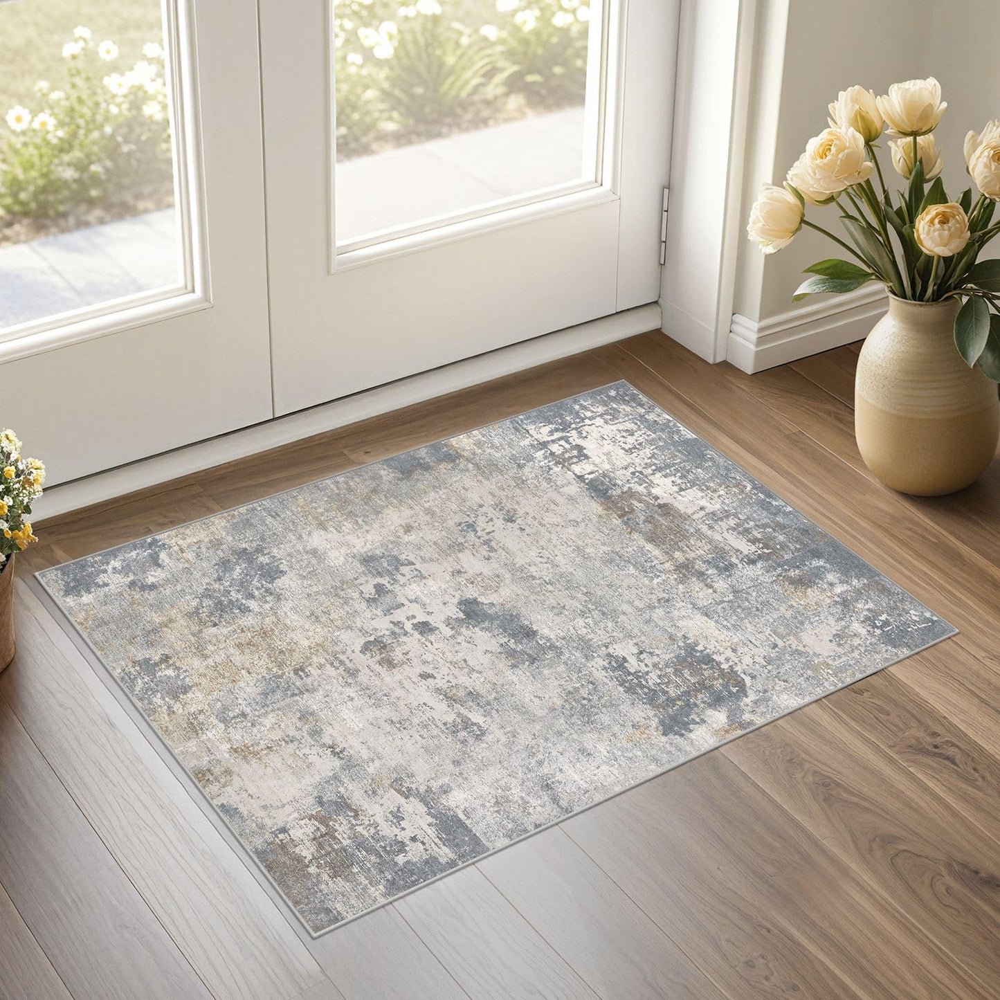 UERMEI 8x10 Area Rug Living Room Rugs - Washable Neutral Modern Abstract Soft Thin Large Rug Indoor Floor No Slip Rug Carpet for Bedroom Under Dining Table Home Office Decor - Brown Grey