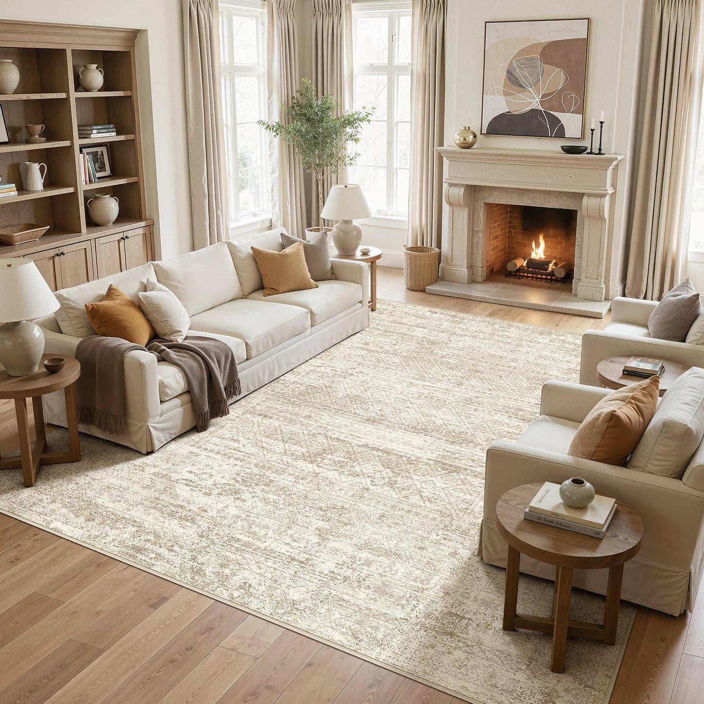 UERMEI 8x10 Area Rug Living Room Rugs - Washable Neutral Modern Abstract Soft Thin Large Rug Indoor Floor No Slip Rug Carpet for Bedroom Under Dining Table Home Office Decor - Brown Grey