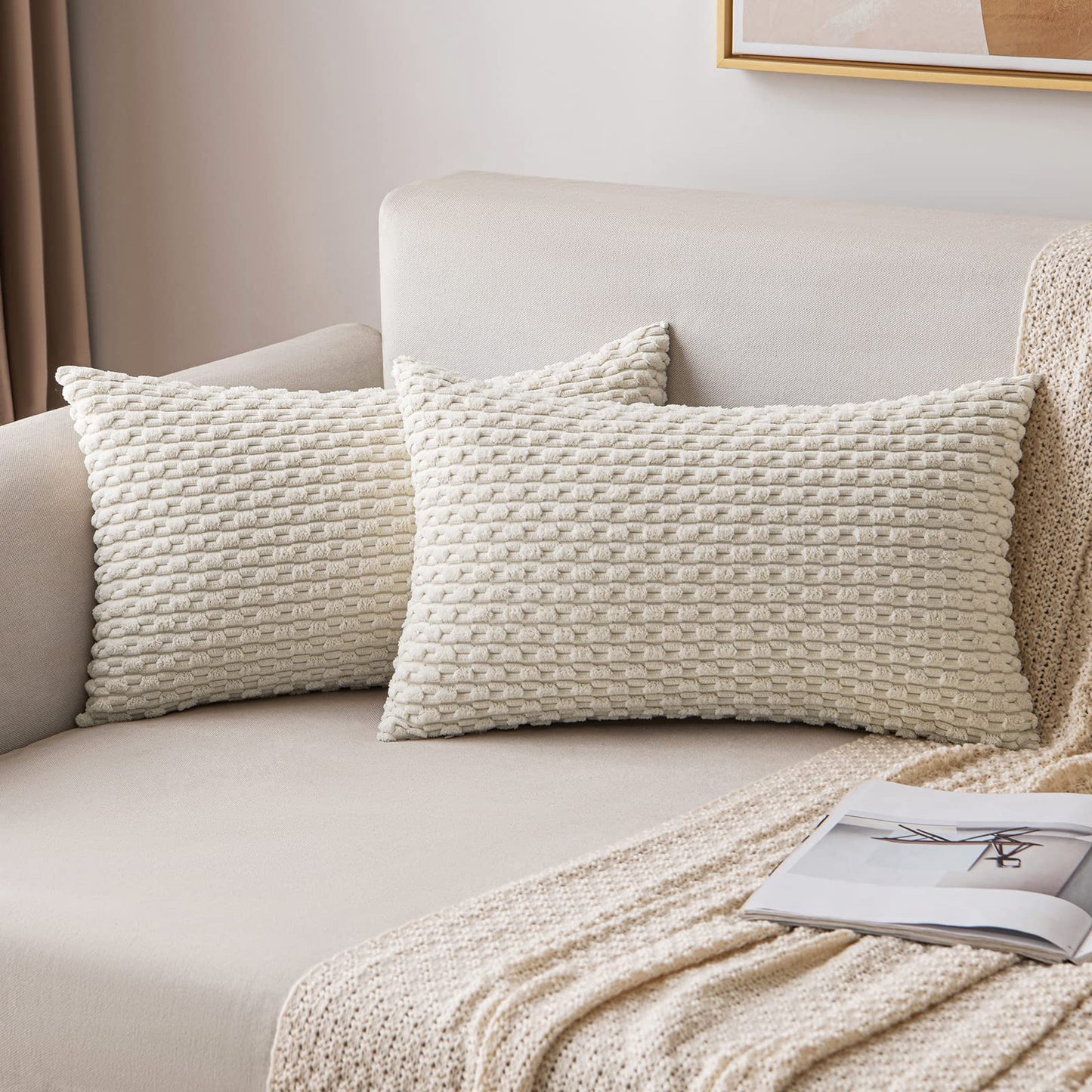 MIULEE Decorative Throw Pillow Covers 18x18 Sage Green Textured Corduroy | Pack of 2 Striped Pillow Covers Modern Farmhouse Home Decor for Couch Bed Sofa Living Room