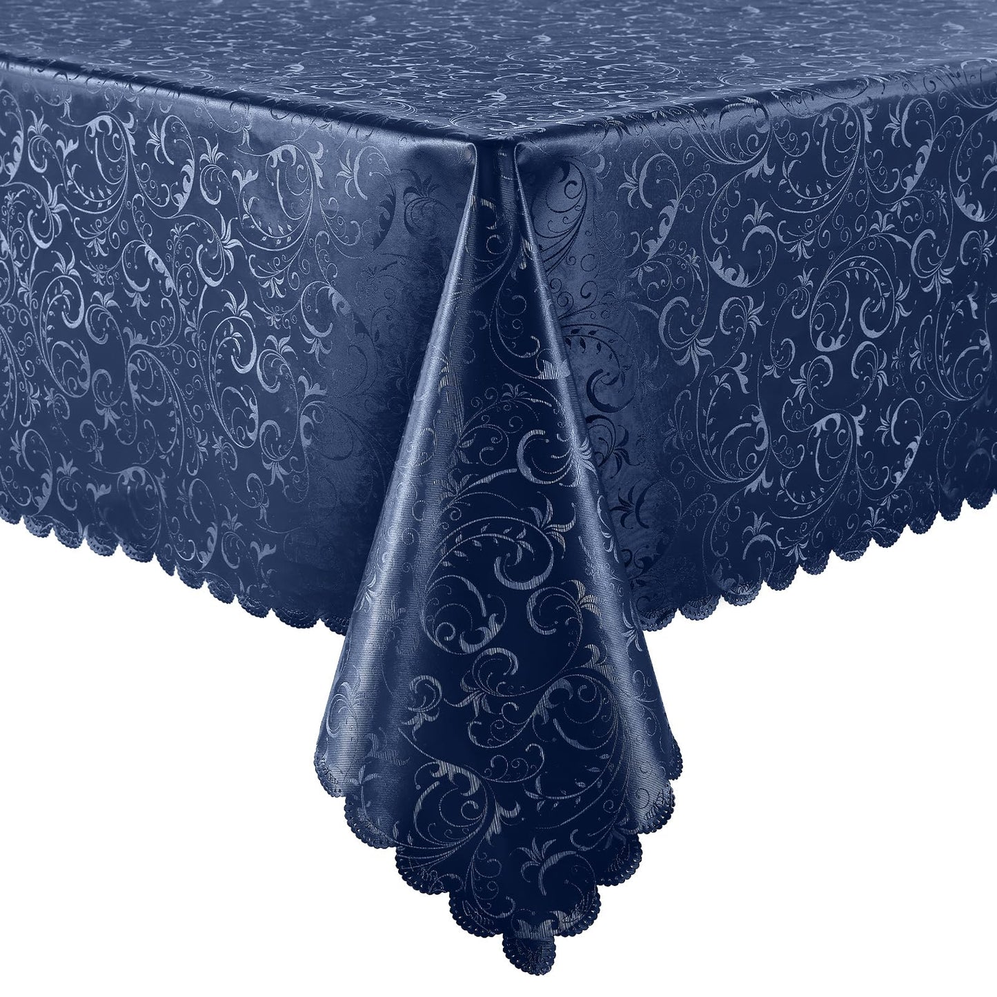 Smiry Rectangle Waterproof Heavy Duty Vinyl Tablecloths, 60 x 84 Inch | Wipeable Washable Floral Embossed Table Cover for Kitchen and Dining Room, Indoor & Outdoor Use, Beige