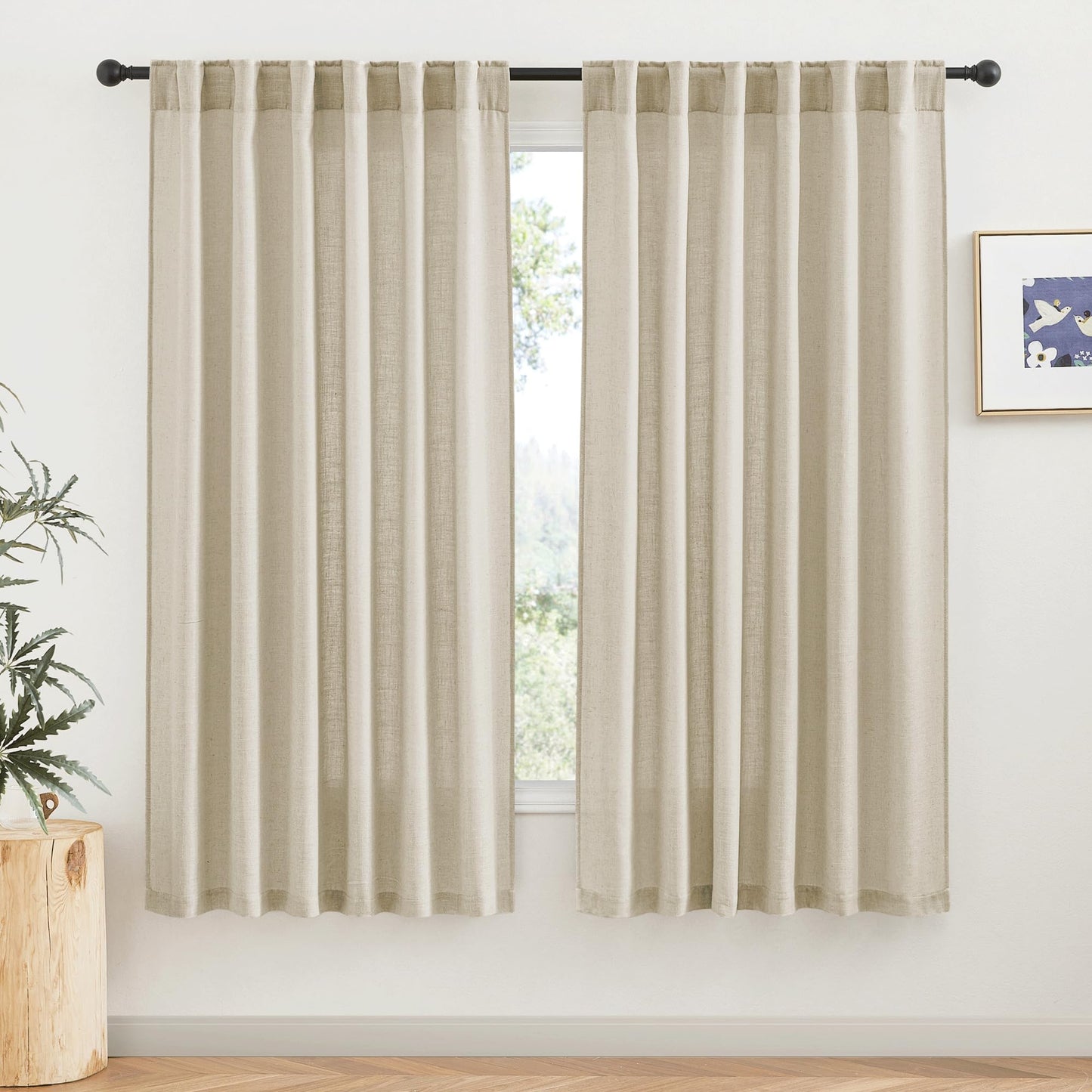 RYB HOME White Sheer Curtains for Living Room Patio Glass Door, W52 x L95 | Linen Texture, Light Filtering Privacy, Airy Translucent, Back Tab, Bedroom Office Balcony, W52 x L95, 2 Panels