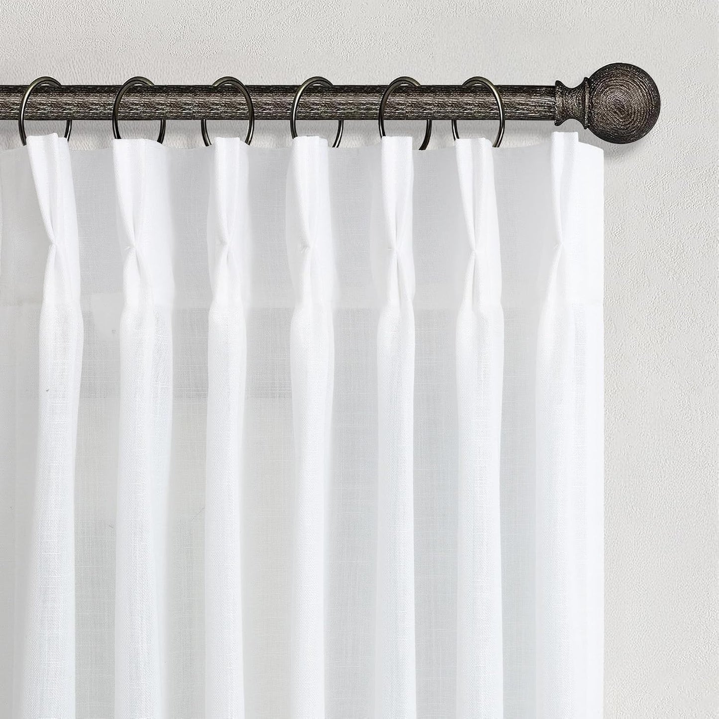 White Linen Pleated Curtains 84 Inches Long for Bedroom Back Tab Light Filtering Sheer Pinch Pleat Drapes Hook Ring Modern Farmhouse Coastal Cotton Textured Gauze Curtain Living Room 84 Length 2 Panel
