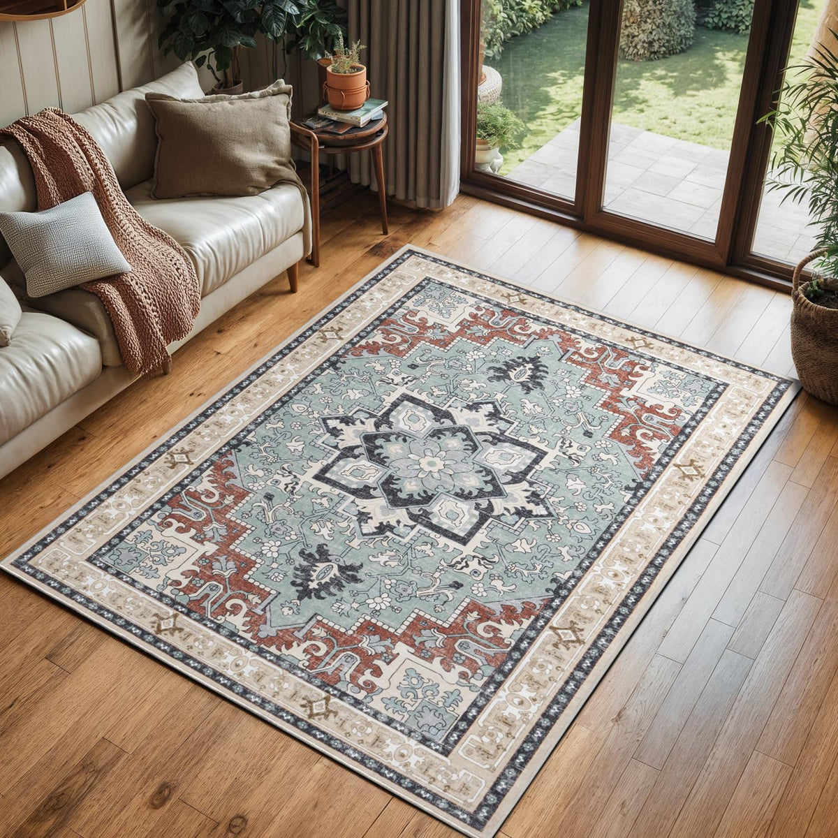 Lofus 5x7 Area Rugs for Living Room Bedroom, Soft Boho Carpet Floral Brown | High-Power Vacuuming, Non-Slip, Low Pile, Stain & Water Repellent, Soft, Skin-Friendly, for Kitchen Entryway Office