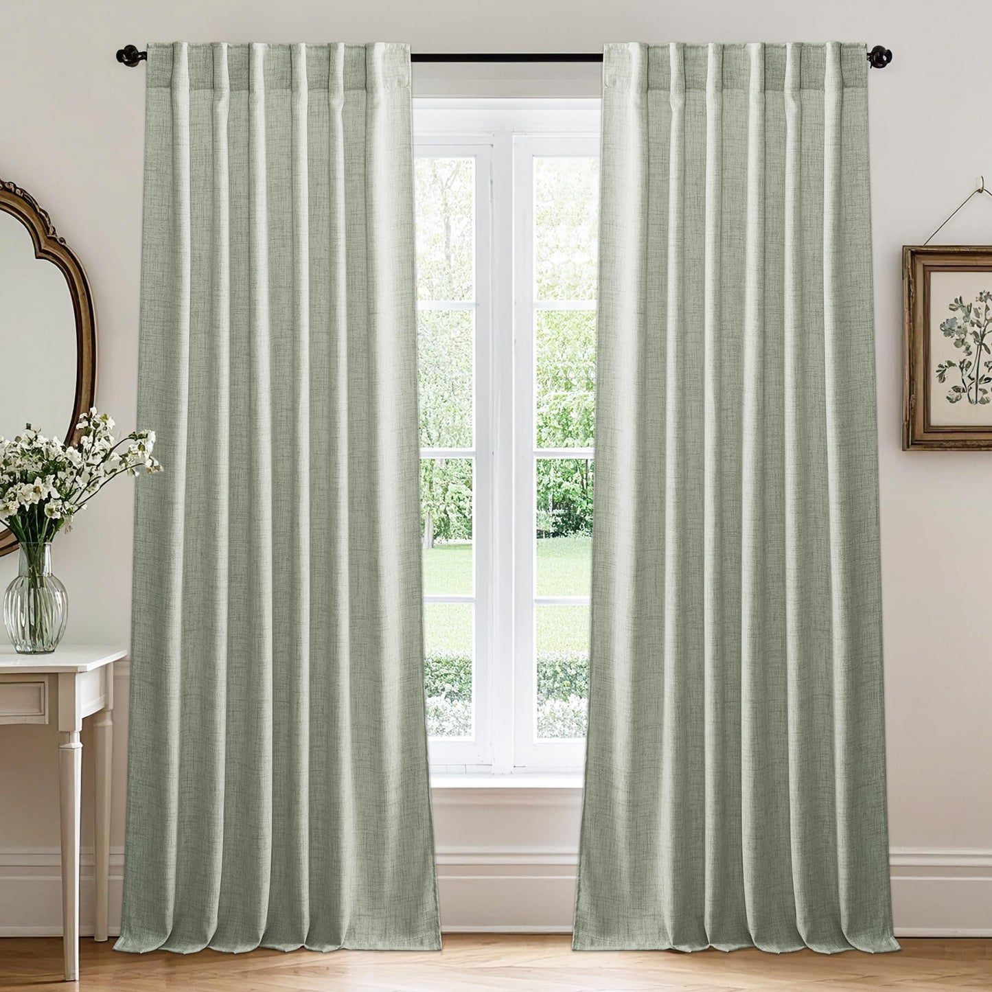 RYB HOME White Sheer Curtains for Living Room Patio Glass Door, W52 x L95 | Linen Texture, Light Filtering Privacy, Airy Translucent, Back Tab, Bedroom Office Balcony, W52 x L95, 2 Panels