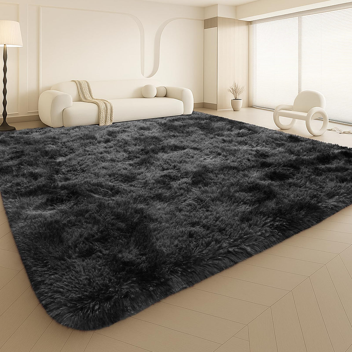 8x10 Cream Fluffy Shag Area Rug, Non-Slip Soft Carpet for Home | Soft Plush Rug With Durable Non-Slip Backing. Ideal for Living Room, Bedroom, Kids Room. Thick, Cozy, Modern Design.