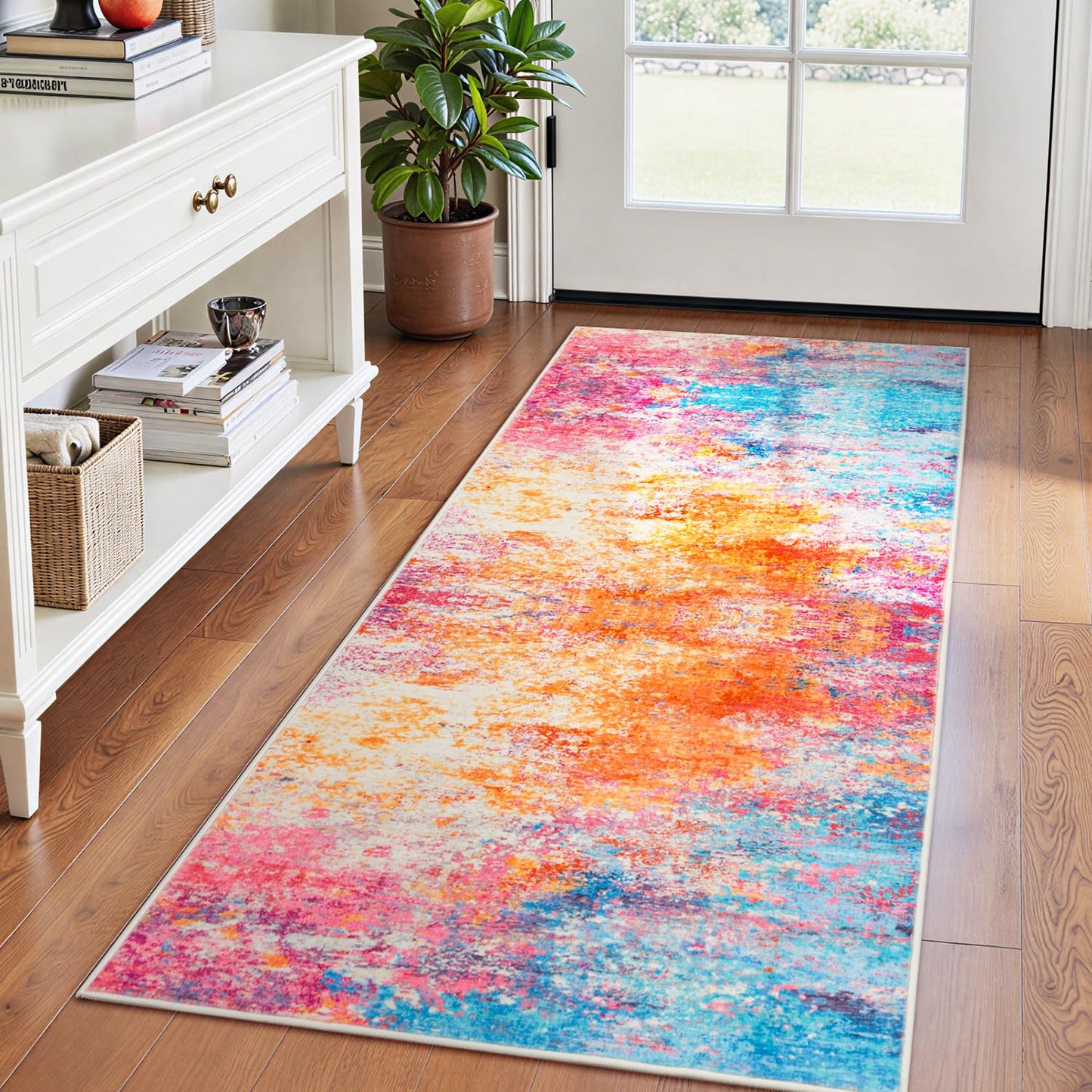 Rugflix 8x10 Area Rugs for Living Room, Washable Large Rug Stain-Resistant Low Pile, Modern Dark Carpet for Dining Room Home Office Kid Room Nursery Bedroom, Navy Blue/Black