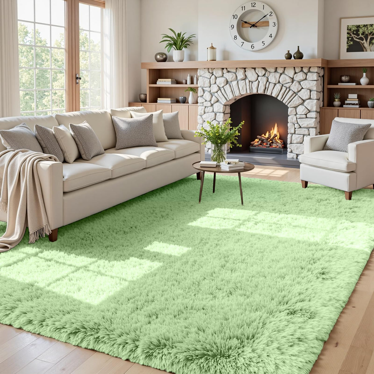 8x10 Fluffy Shag Area Rugs for Living Room Bedroom: Soft Plush Carpet Grey | Upgraded Non-Slip Thick Memory Foam, Ultra Soft, Non-Shedding Fuzzy Carpet, Easy Clean Decor for Kids Room, Nursery, Playroom
