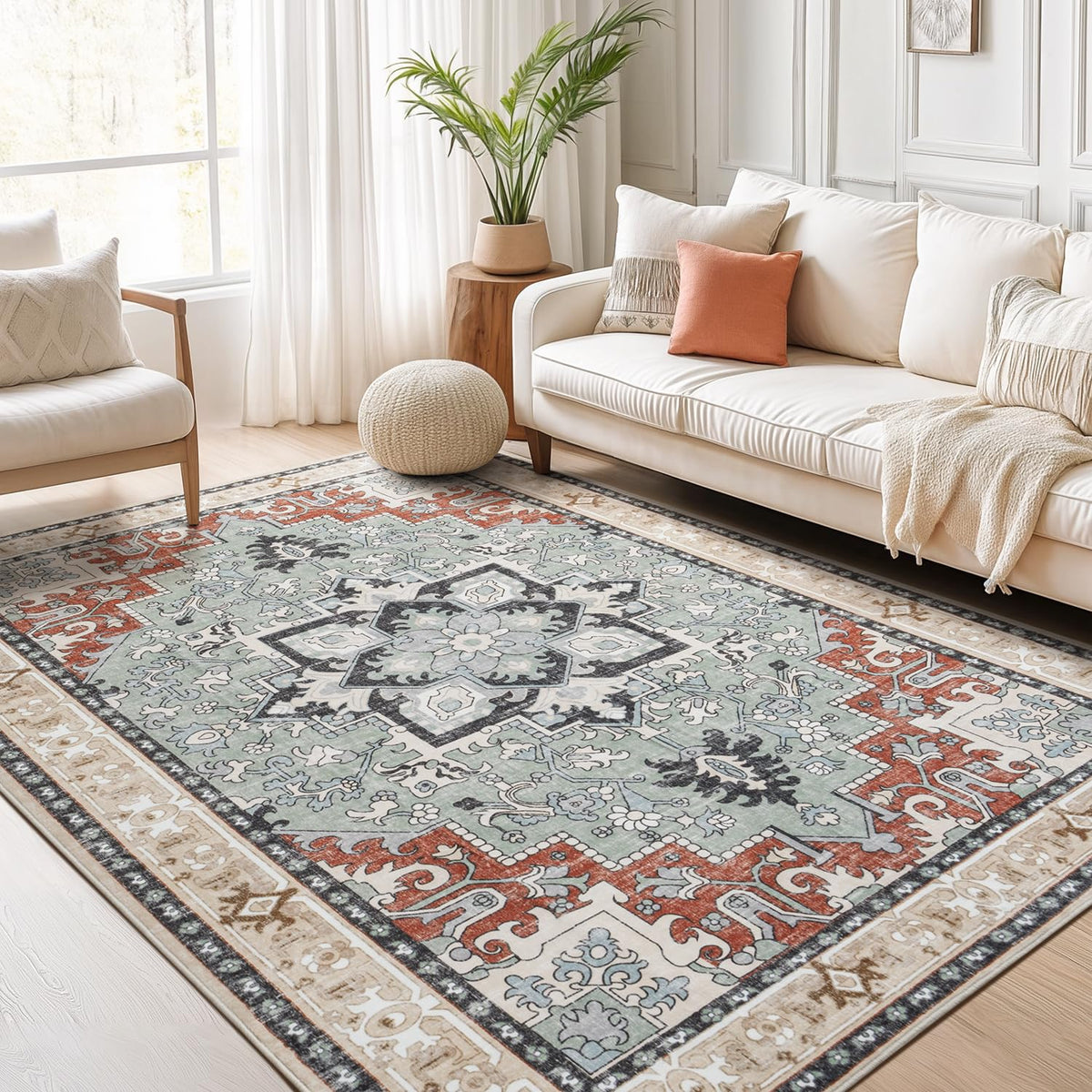 Lofus 5x7 Area Rugs for Living Room Bedroom, Soft Boho Carpet Floral Brown | High-Power Vacuuming, Non-Slip, Low Pile, Stain & Water Repellent, Soft, Skin-Friendly, for Kitchen Entryway Office