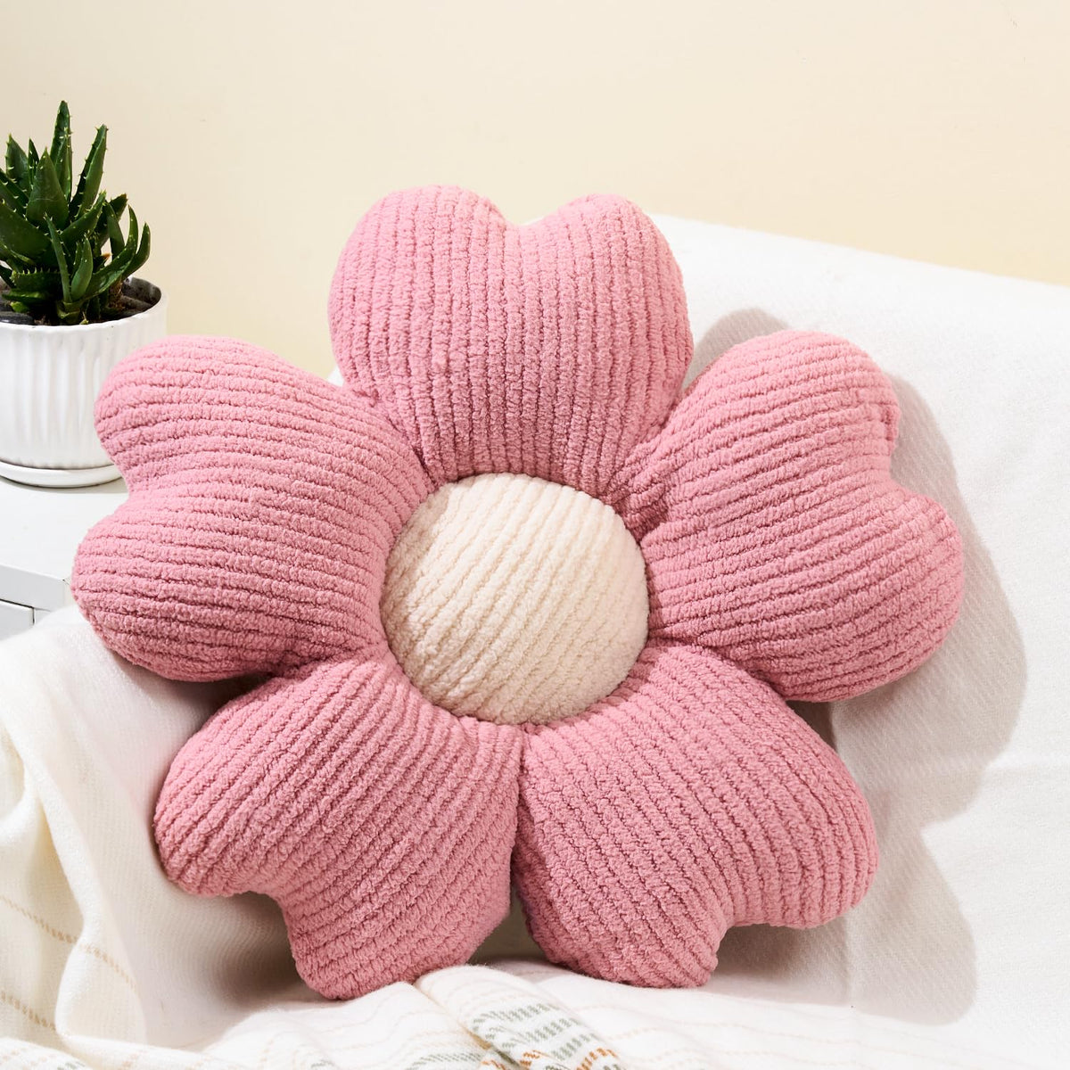 Sioloc Yellow Flower Pillow, Decorative Throw Pillow for Bed, Cute Daisy Flower Shaped Floor Cushion for Pet, Couch & Room Decor (15.7 Inch)