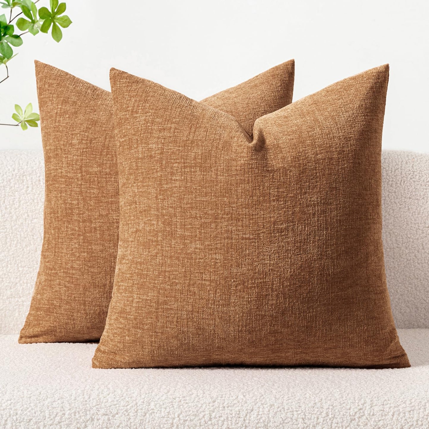 MIULEE Soft Chenille Fall Throw Pillow Covers Burnt Orange 18x18 Pack of 2 | Modern Fall Home Decor, Classic Decorative Pillows, Solid Dyed Cases, Boho Couch Cushion Covers for Sofa Bed Living Room
