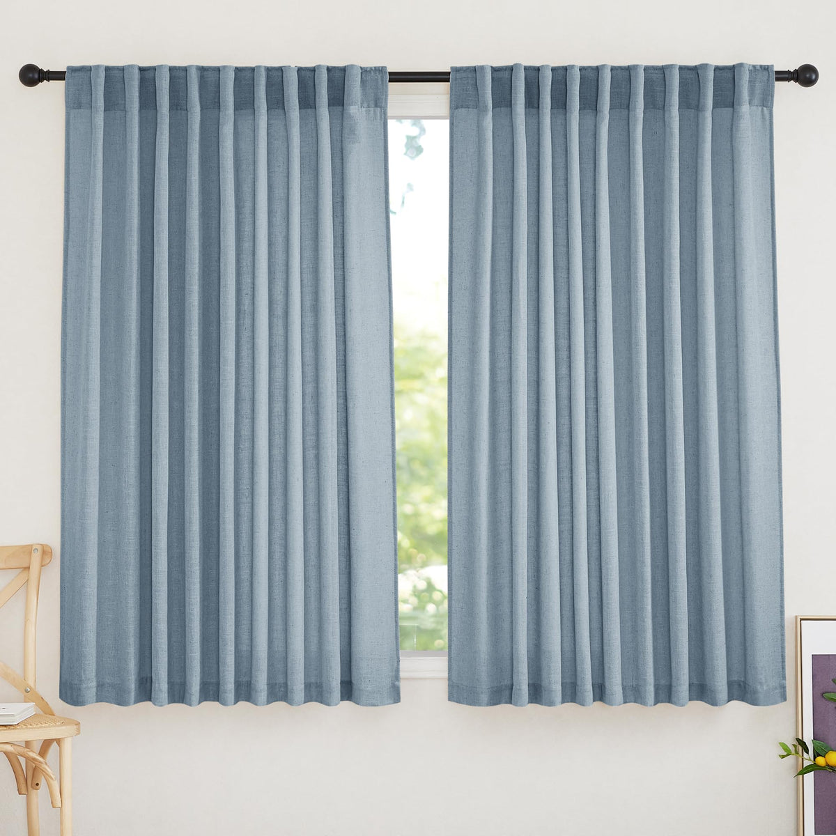 RYB HOME White Sheer Curtains for Living Room Patio Glass Door, W52 x L95 | Linen Texture, Light Filtering Privacy, Airy Translucent, Back Tab, Bedroom Office Balcony, W52 x L95, 2 Panels