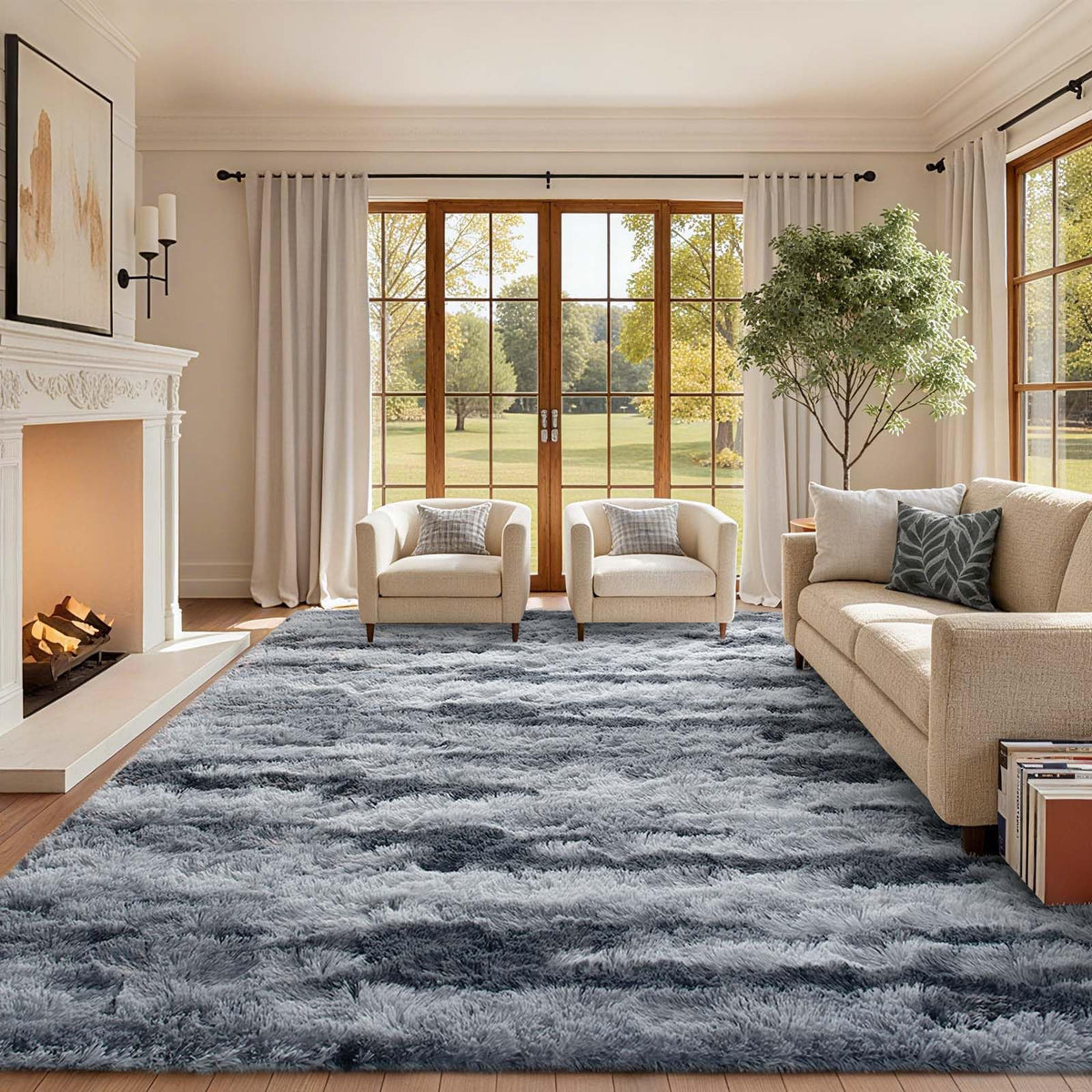 6x9 Ft Large Shag Rugs for Living Room Decor, Tie-Dyed Ultra Soft Fluffy Furry Area Rugs for Bedroom Indoor Floor, Aesthetic Carpet for Kids Home (Dark Grey)