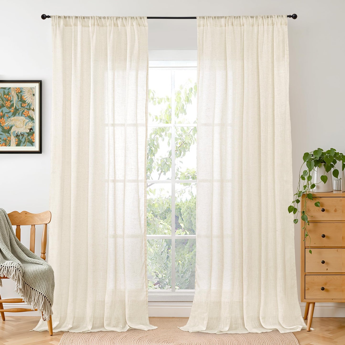BGment Linen Sheer Curtains 84 Inches Long 2 Panels Set for Living Room | Light Filtering Drapes with Rod Pocket Lightweight Window Treatments for Bedroom, 52 X 84 Inch Length