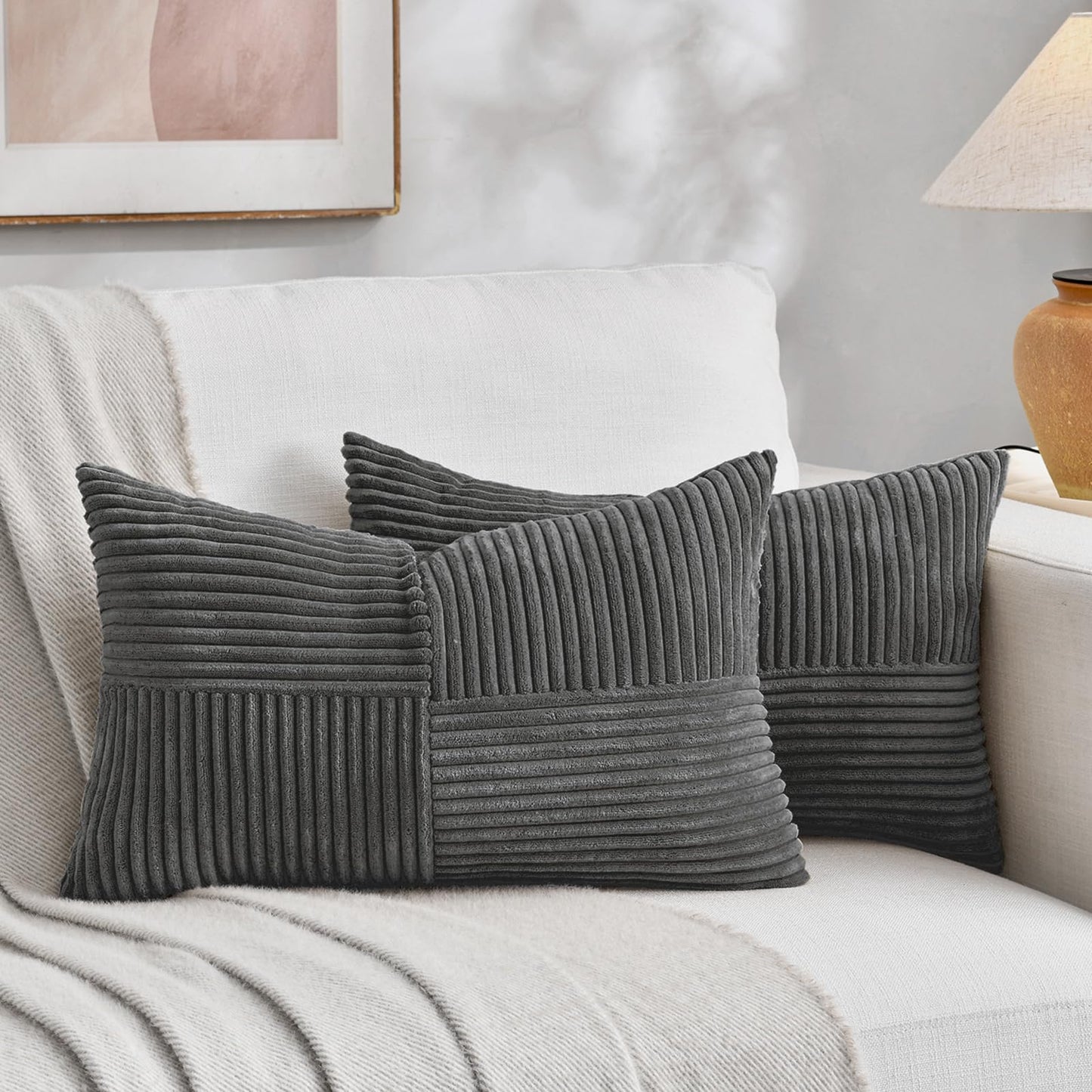 Fancy Homi 2 Packs Rust Boho Decorative Throw Pillow Covers 18x18 Inch for Couch Bed Sofa, Farmhouse Fall Home Decor, Soft Corss Corduroy Patchwork Textured Terracotta Accent Cushion Case 45x45 cm